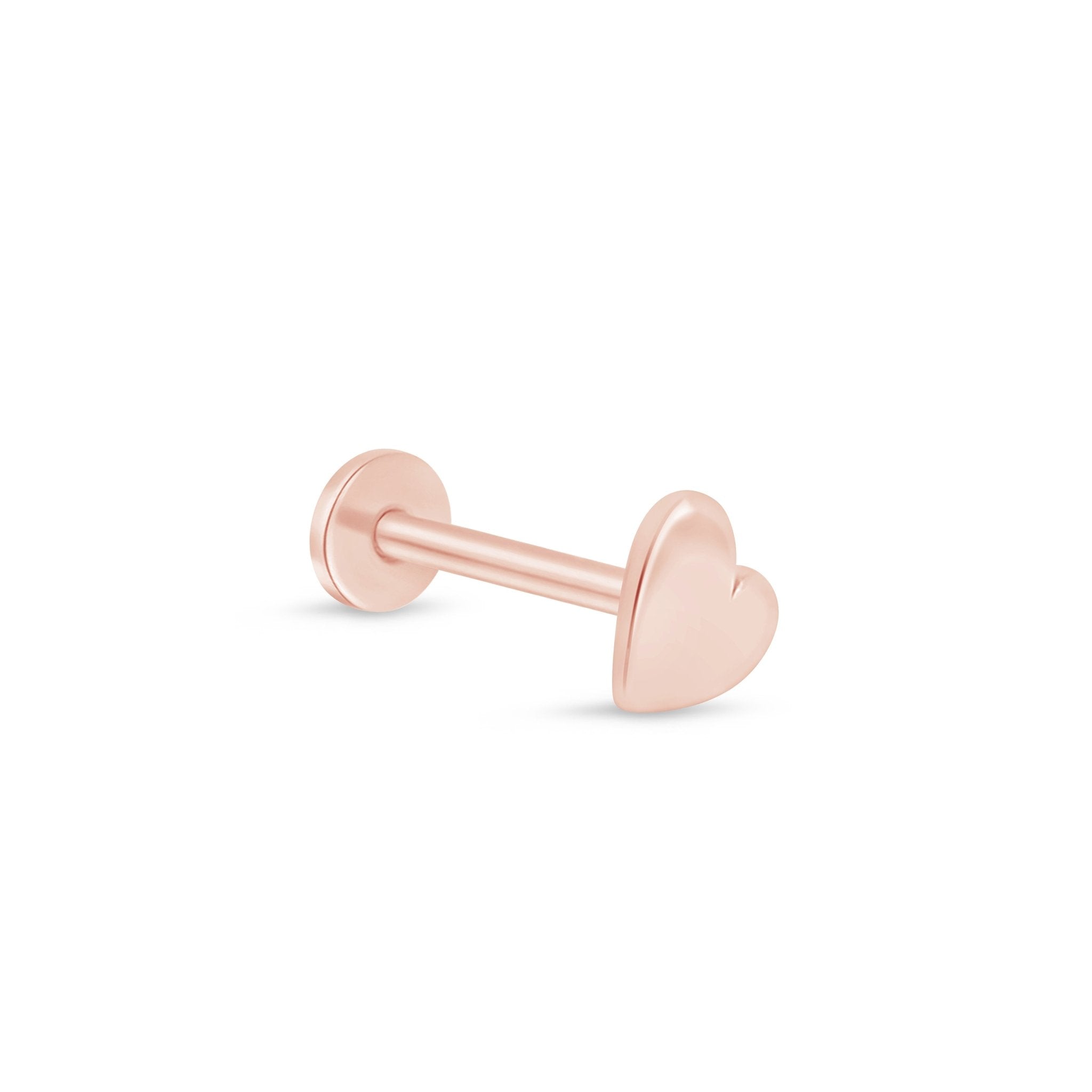 14K Rose Gold Minimalist Heart Stud Earrings - Dainty & Elegant Flat Back Earrings for Women - Perfect for Everyday Wear, Date Nights & Gifting