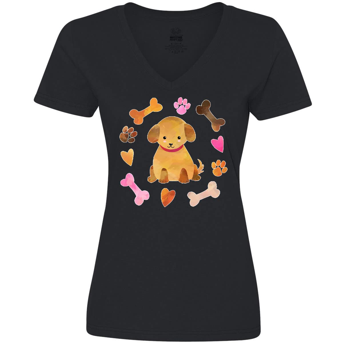 Inktastic Cute Puppy Valentine with Hearts and Bones Women's V-Neck T-Shirt - Perfect for Valentine's Day Gifts, Casual Wear & Dog Lover Apparel