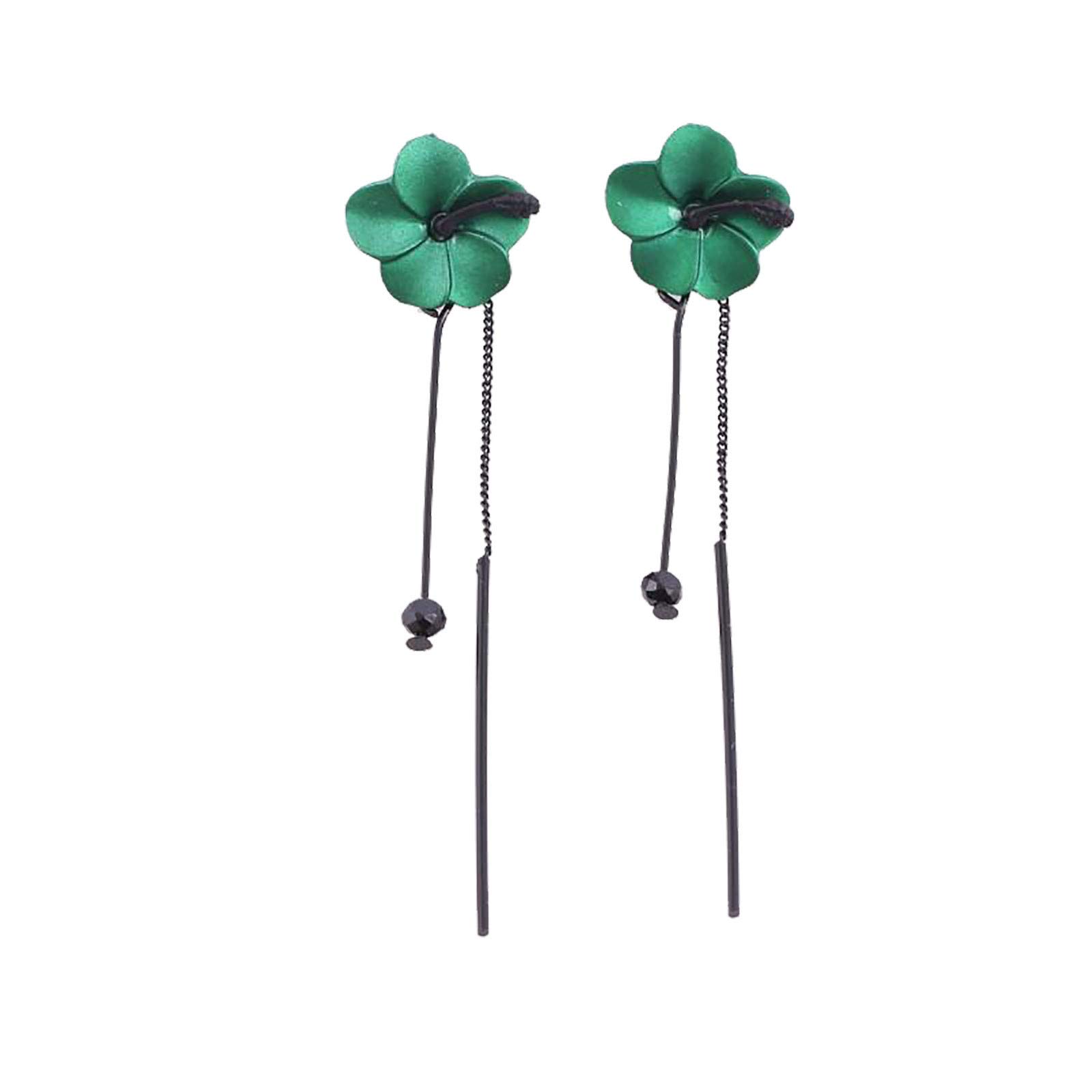 Stylish Long Tassel Dangle Earrings - Retro Korean Flower Petal Design, Personalized Fashion Jewelry (Green, One Size) | Perfect for Boho Outfits, Parties & Special Occasions