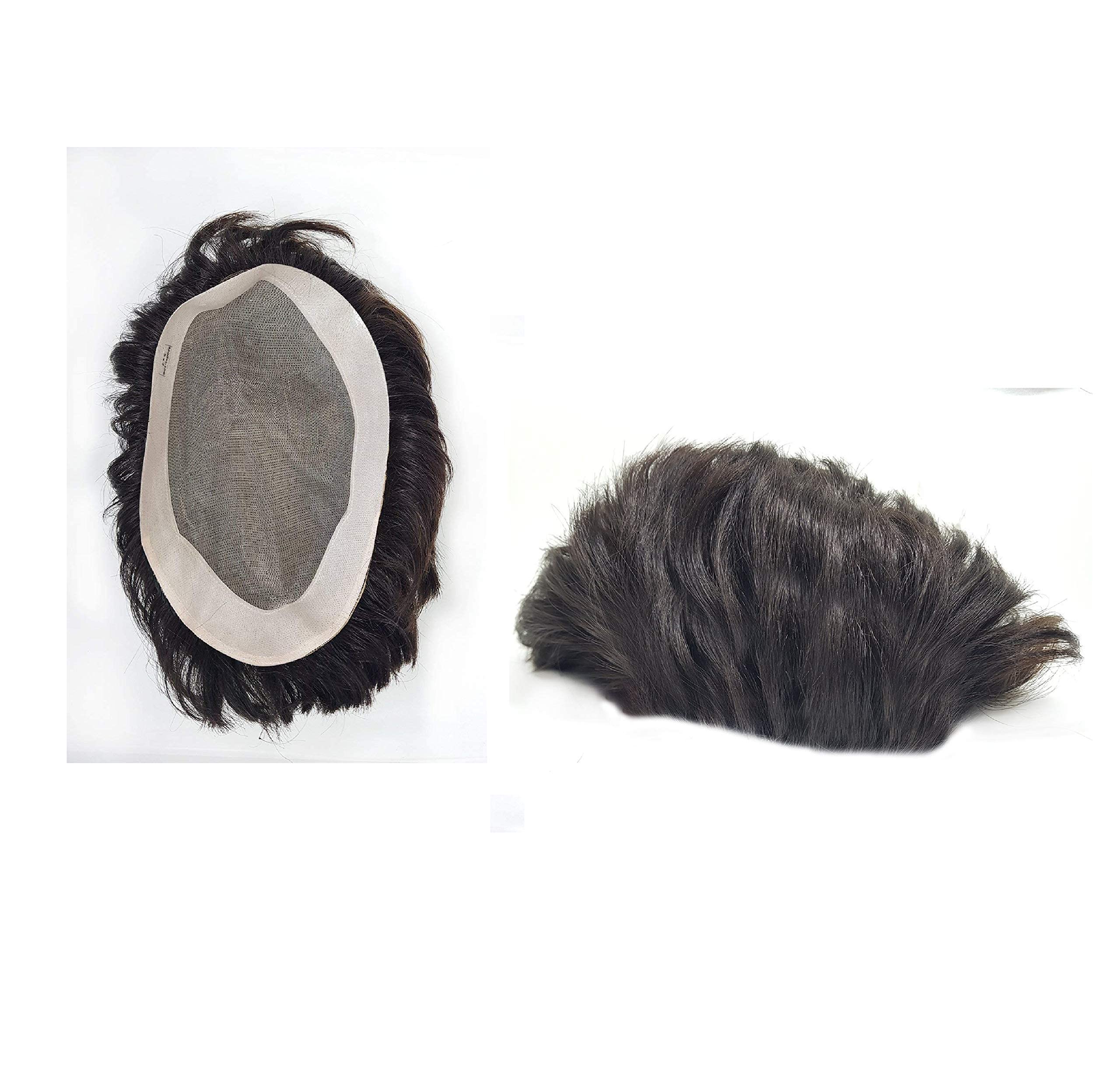 Majik Precut 10x8 Human Hair Toupee for Men - Dark Brown Wig with Free Hair Straightener Comb, Wig Tape & 4 Clips | Natural Looking Hairpiece for Daily Wear, Parties & Special Occasions