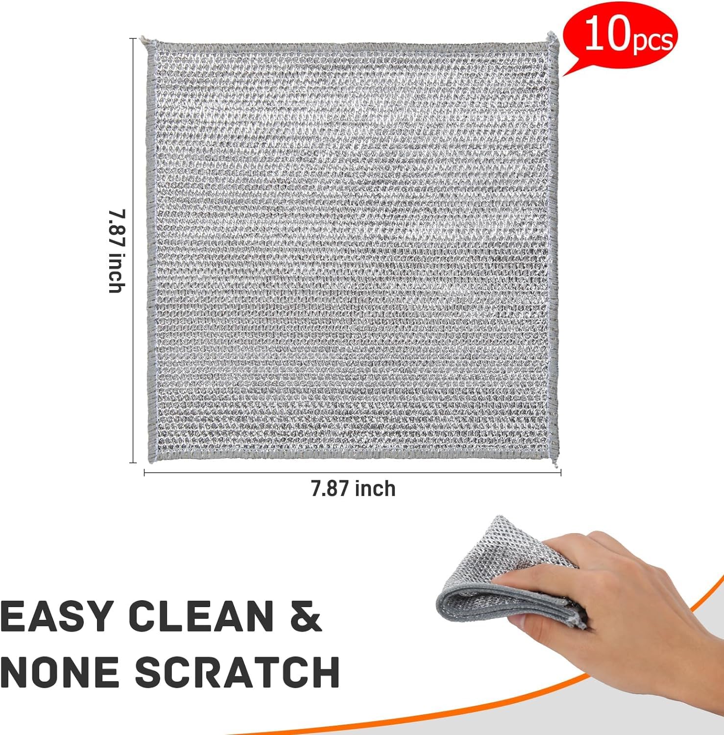 Stainless Steel Scrubber Sponge with Cleaning Brush - 10 Pack Non-Scratch Dishwashing Pads for Pots, Pans & Cookware - Heavy Duty Wet/Dry Cleaning Cloths for Kitchen, Camping & Outdoor Use