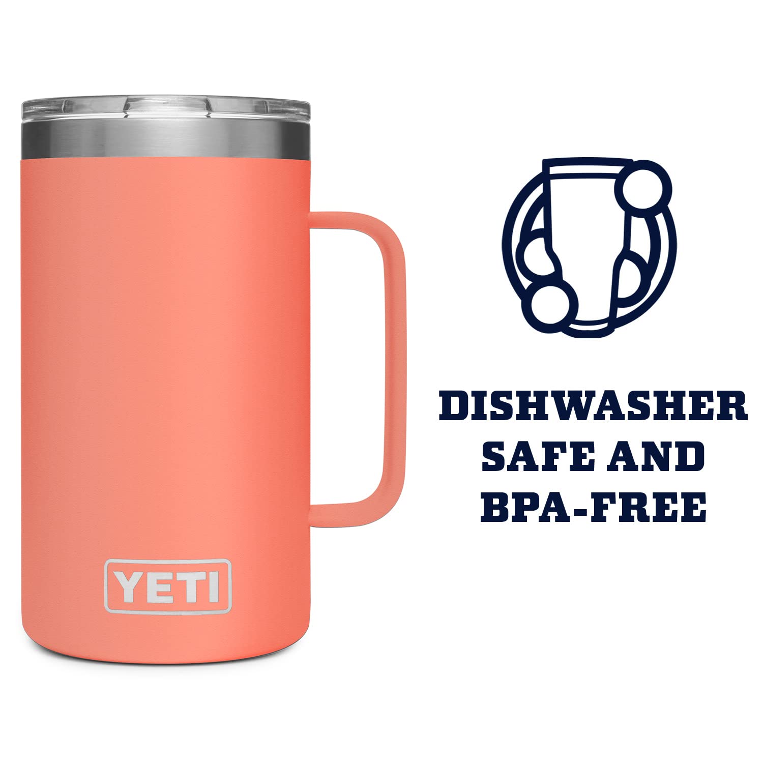 YETI Rambler 24 oz Stainless Steel Vacuum Insulated Travel Mug with MagSlider Lid - Coral - Keeps Drinks Hot or Cold for Hours - Perfect for Coffee, Tea, Camping, Office & Outdoor Adventures