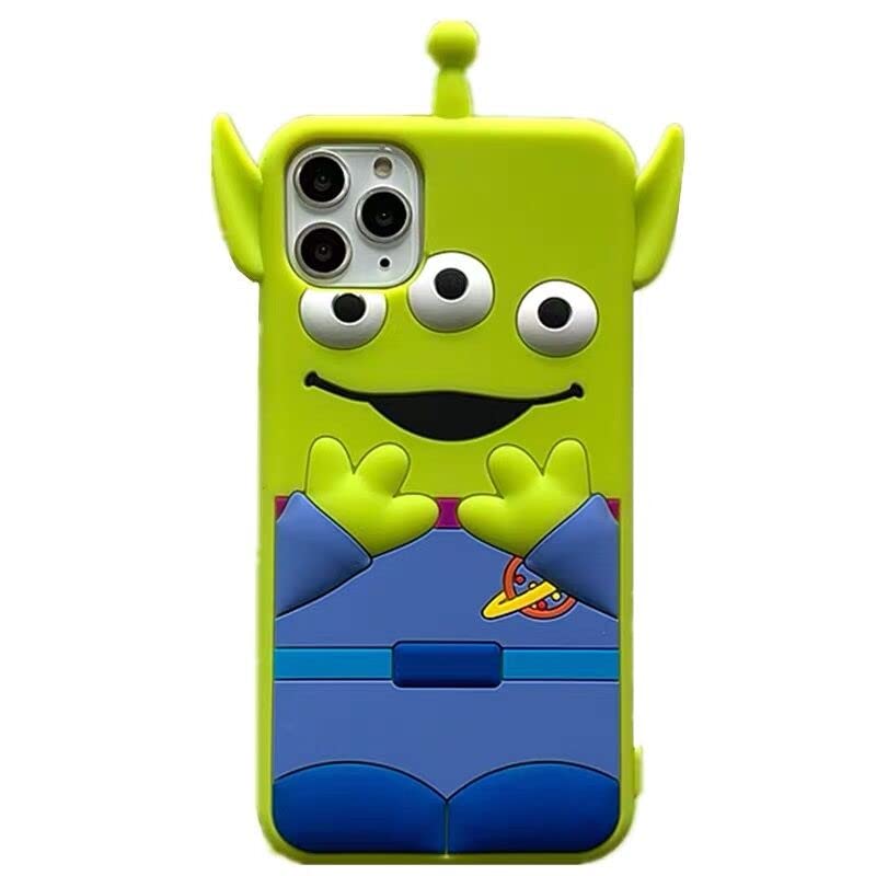 Shockproof Soft Silicone Phone Case for Apple iPhone 13 Pro - 3D Cartoon Alien Toy Story Design in Green & Blue | Cute, Durable Protective Cover for Kids, Women | Perfect for Daily Use, School, Work & Travel