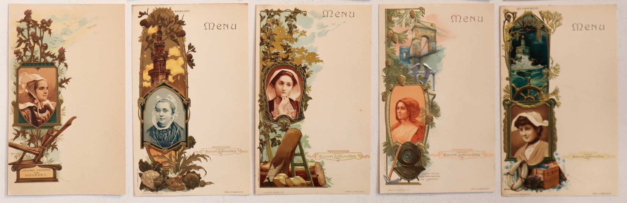 Vintage 1905 French Art Nouveau LU Biscuit Collectible Postcards - Set of 5 Antique Advertising Cards for Home Decor, Gift & Ephemera Collection