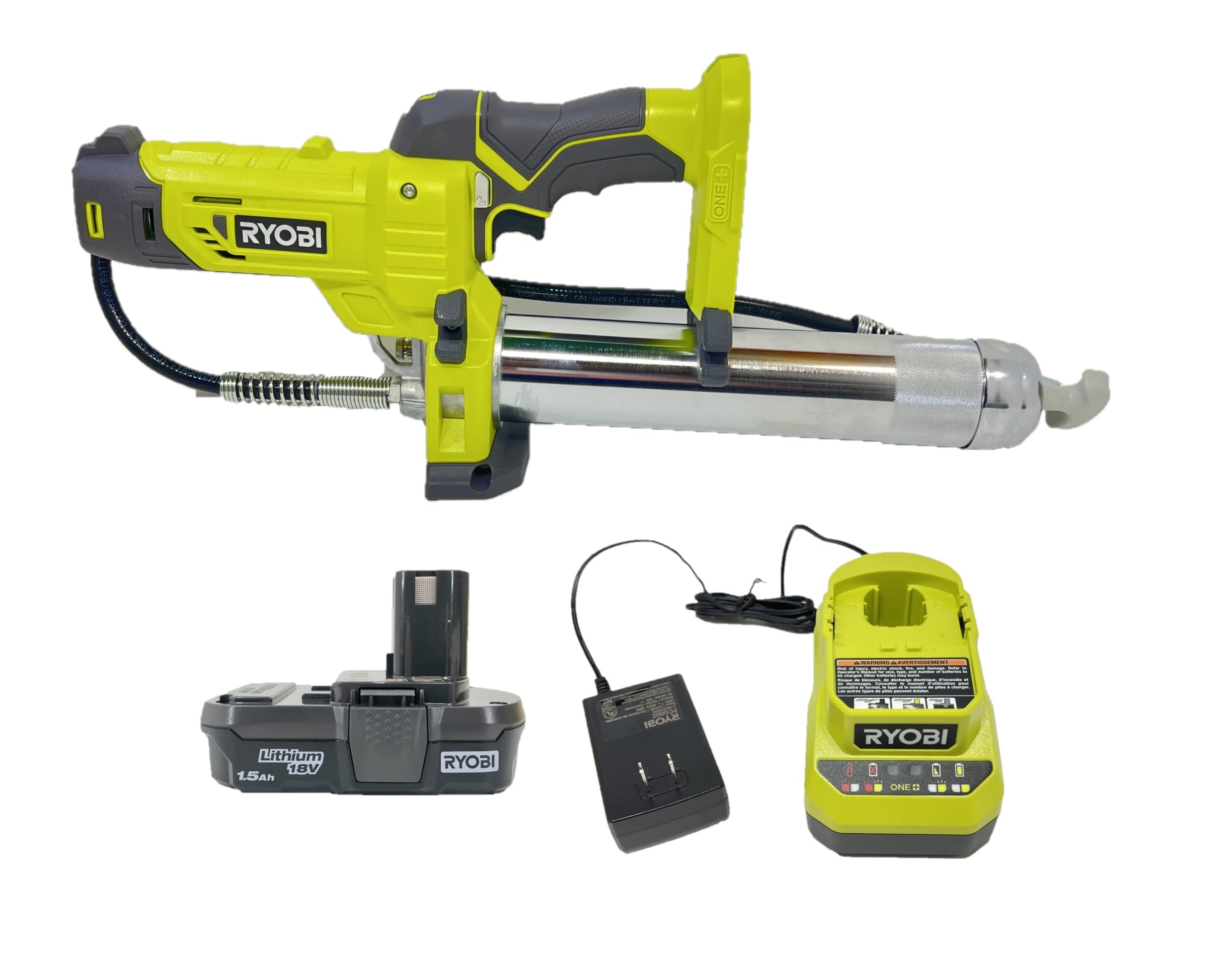 Ryobi P3410-P163 18V ONE+ Cordless Grease Gun Kit with 2.0Ah Lithium-Ion Battery & Dual Chemistry Charger - Perfect for Automotive, Farm Equipment & Industrial Machinery Maintenance