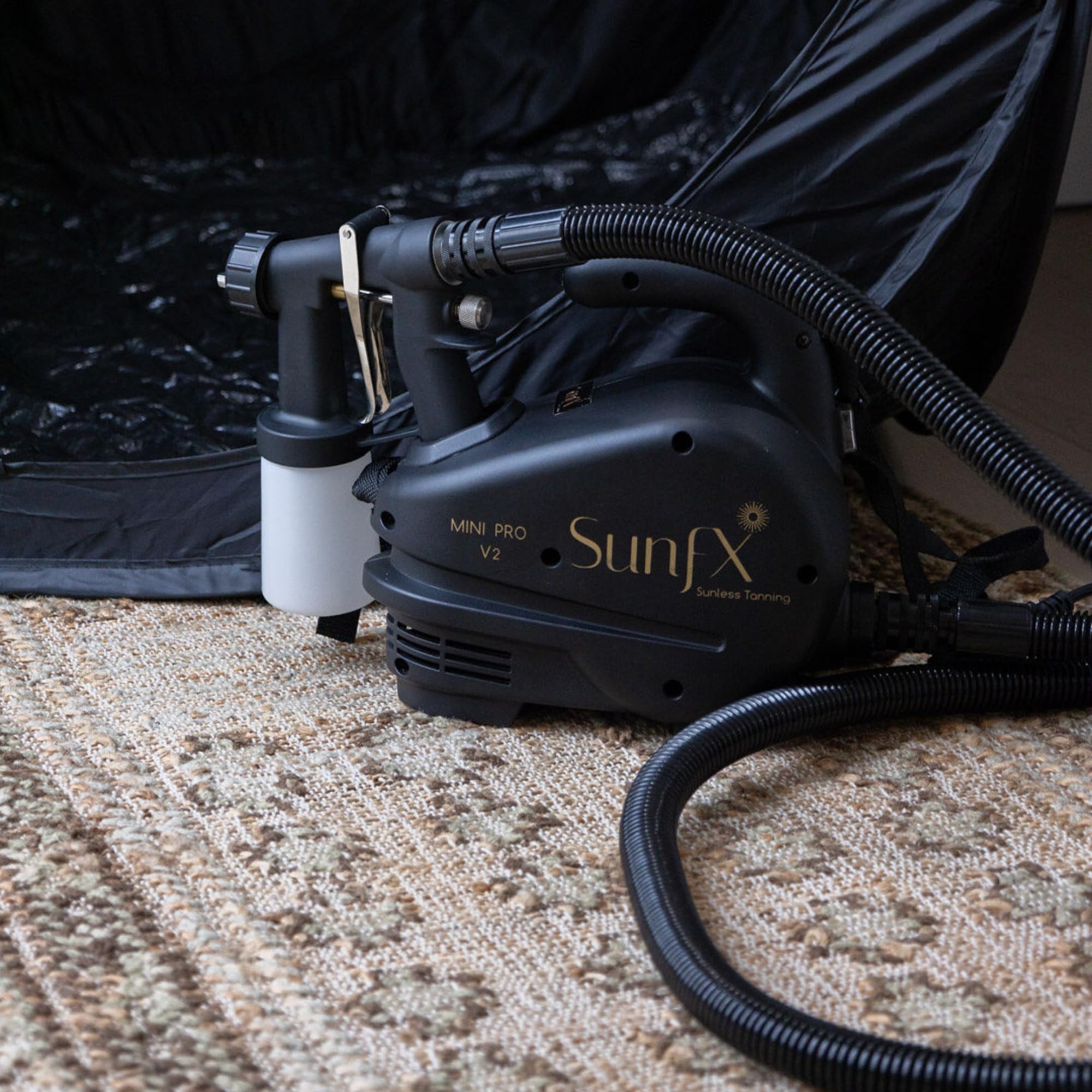SunFX Professional HVLP Sunless Tanning System - Pro Mini V2 Airbrush Tanning Machine with Solution Pack & Accessories | Mobile & Salon Spray Tan Equipment | Perfect for At-Home, Bridal & Professional Spray Tanning Services