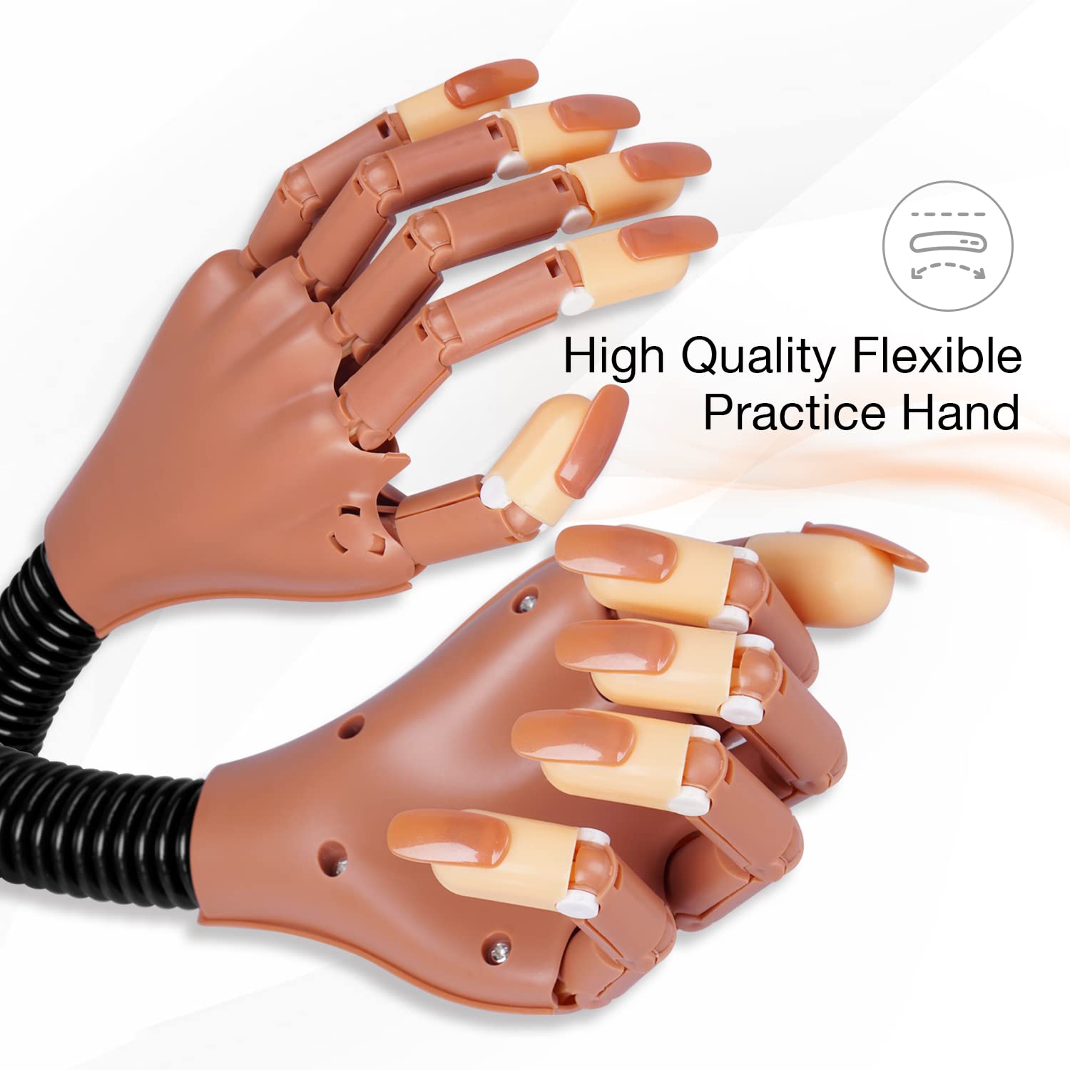 HoMove Flexible Nail Practice Hand - Professional Acrylic Nail Training Mannequin with 300 False Nail Tips & File Kit - Perfect for DIY Manicure, Nail Art Practice & Salon Training at Home