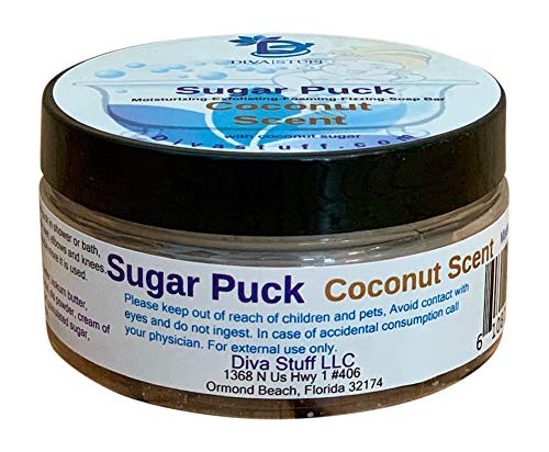 Diva Stuff Sugar Puck - Exfoliating & Moisturizing Coconut Sugar Scrub Soap Bar with Foaming & Fizzing Action | Perfect for Spa Day, Gift Sets & At-Home Skincare Routine