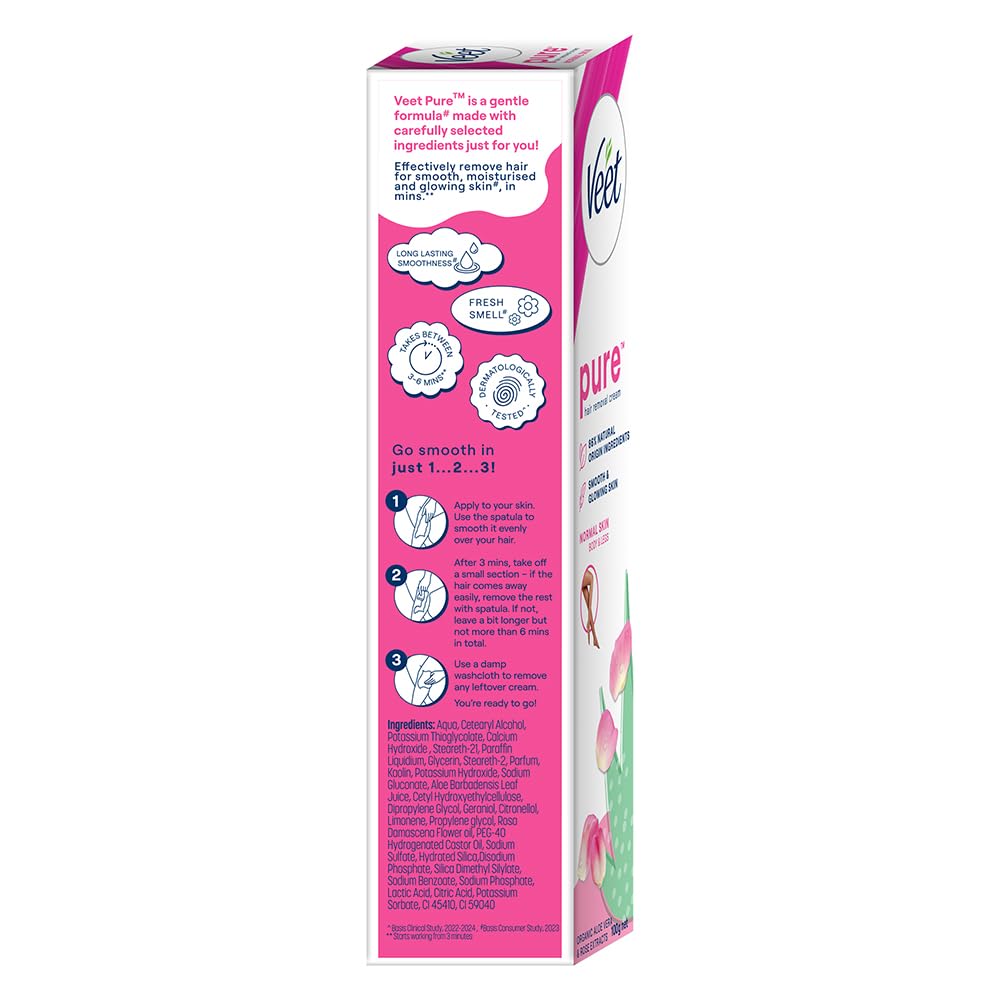 Veet Pure Hair Removal Cream for Women - 100g | Gentle Formula for Normal Skin | Safe for Legs, Underarms, Bikini Line & Arms | Painless At-Home Hair Removal Solution | Perfect for Beach Prep & Smooth Summer Skin