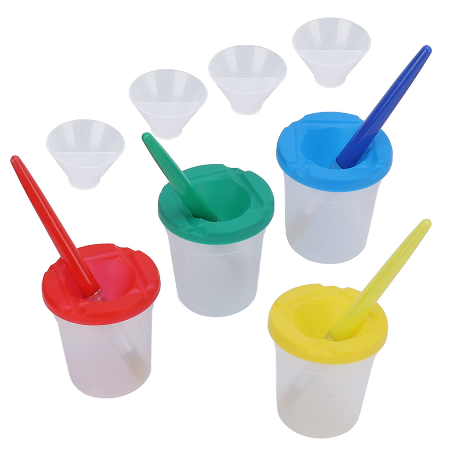 4Pcs Spill-Proof Paint Cups with Lids & 4 Brushes - Kids Art Painting Supplies for Classroom, DIY Crafts & Home Activities - Non-Spill Design for Mess-Free Creativity
