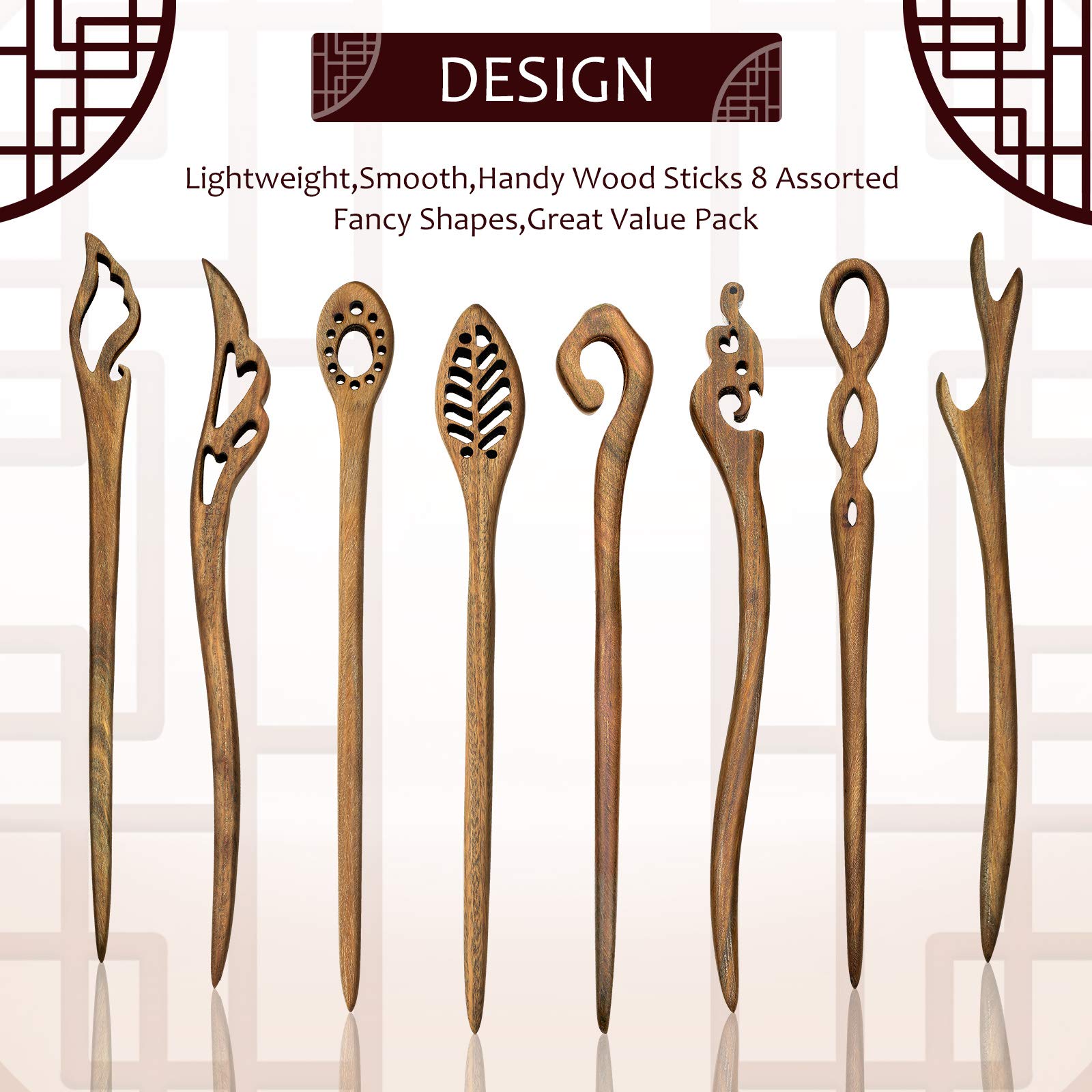 8Pcs Handmade Wooden Hair Sticks - Japanese Style Hair Chopsticks for Women, Bun Maker & Chignon Hair Accessories (Classic Pattern) | Perfect for Updos, Weddings, Cosplay & Traditional Hairstyles