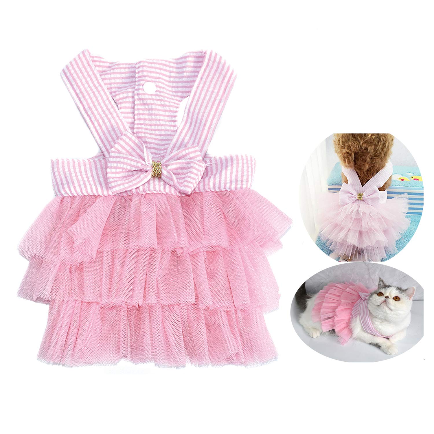 VANVENE Striped Mesh Pet Dog Dress Vest Tutu Skirt with Bowknot - Princess Puppy Apparel for Small Breed Dogs & Cats (Pink, XL) | Perfect for Parties, Photo Shoots & Special Occasions