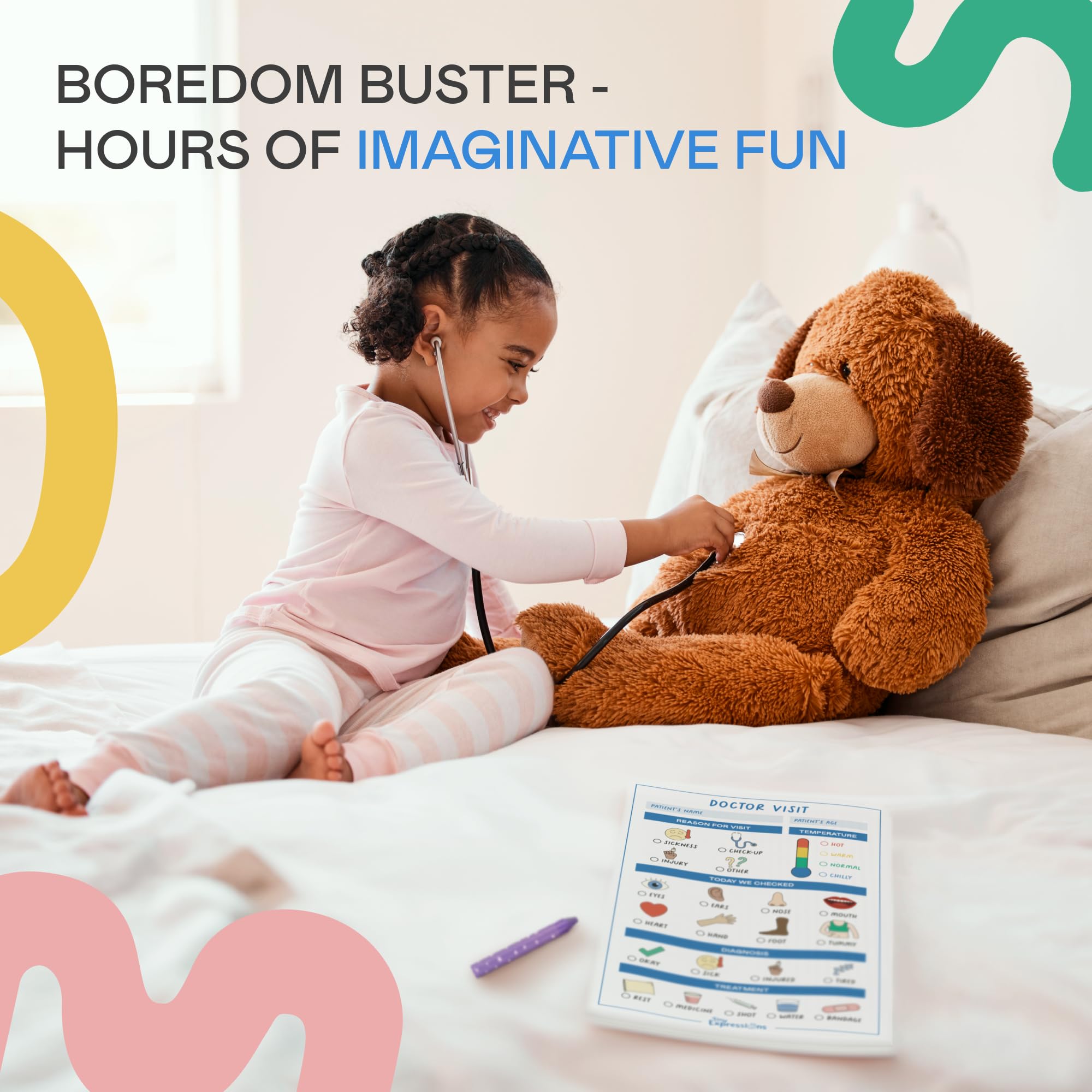Tiny Expressions Playtime Notepads - 2-Pack Kids Pretend Play Notepads for Restaurant & Doctor Role Play - 40 Pages Order-Taking Notepad + 40 Pages Doctor Visit Notepad - Perfect for Waiter & Doctor Imaginative Play at Home or Classroom
