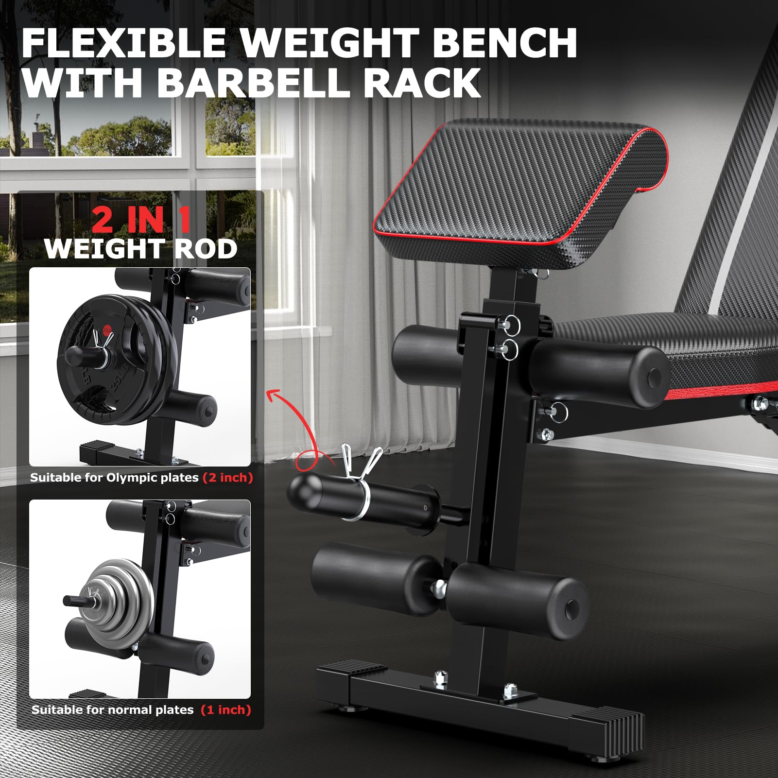 Adjustable Foldable Workout Bench for Home Gym - Strength Training Weight Bench with Leg Extension, Preacher Pad & Headrest - Portable Collapsible Bench Press for Full Body Exercise - Perfect for Home Workouts, Strength Training & Fitness Enthusiasts