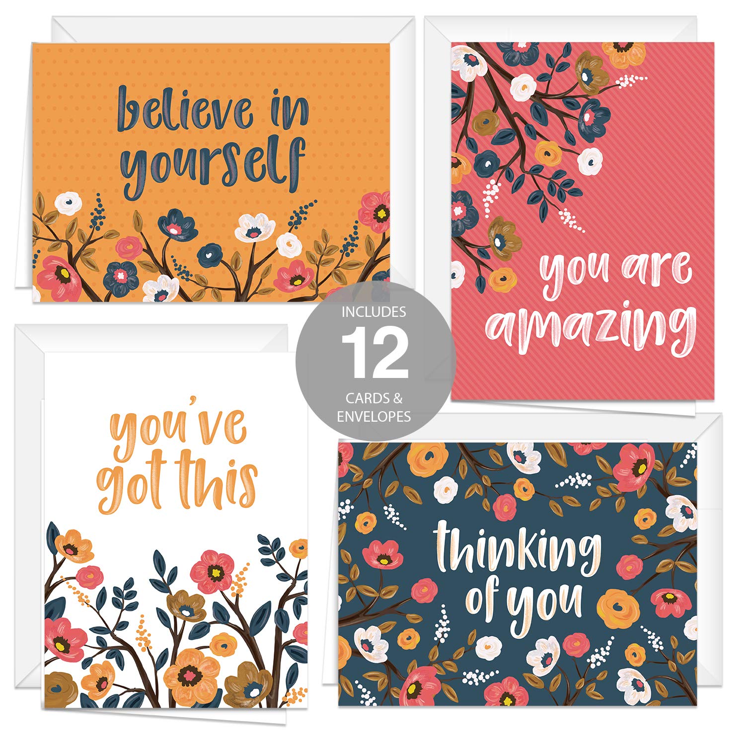 12 Uplifting Encouraging Painted Blossoms Greeting Cards with White Envelopes | 5
