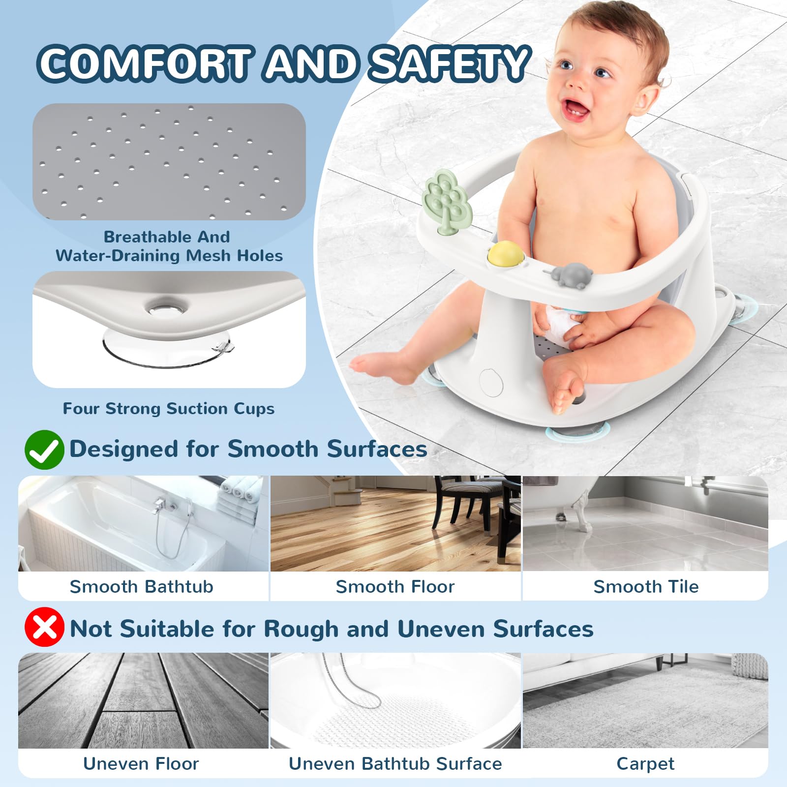 **Baby Bath Seat for Infants 6-24 Months | Non-Slip Suction Cup Toddler Bathtub Chair | Safe & Comfortable Baby Bathing Seat for Shower or Tub – Perfect for Newborns Learning to Sit Up**
