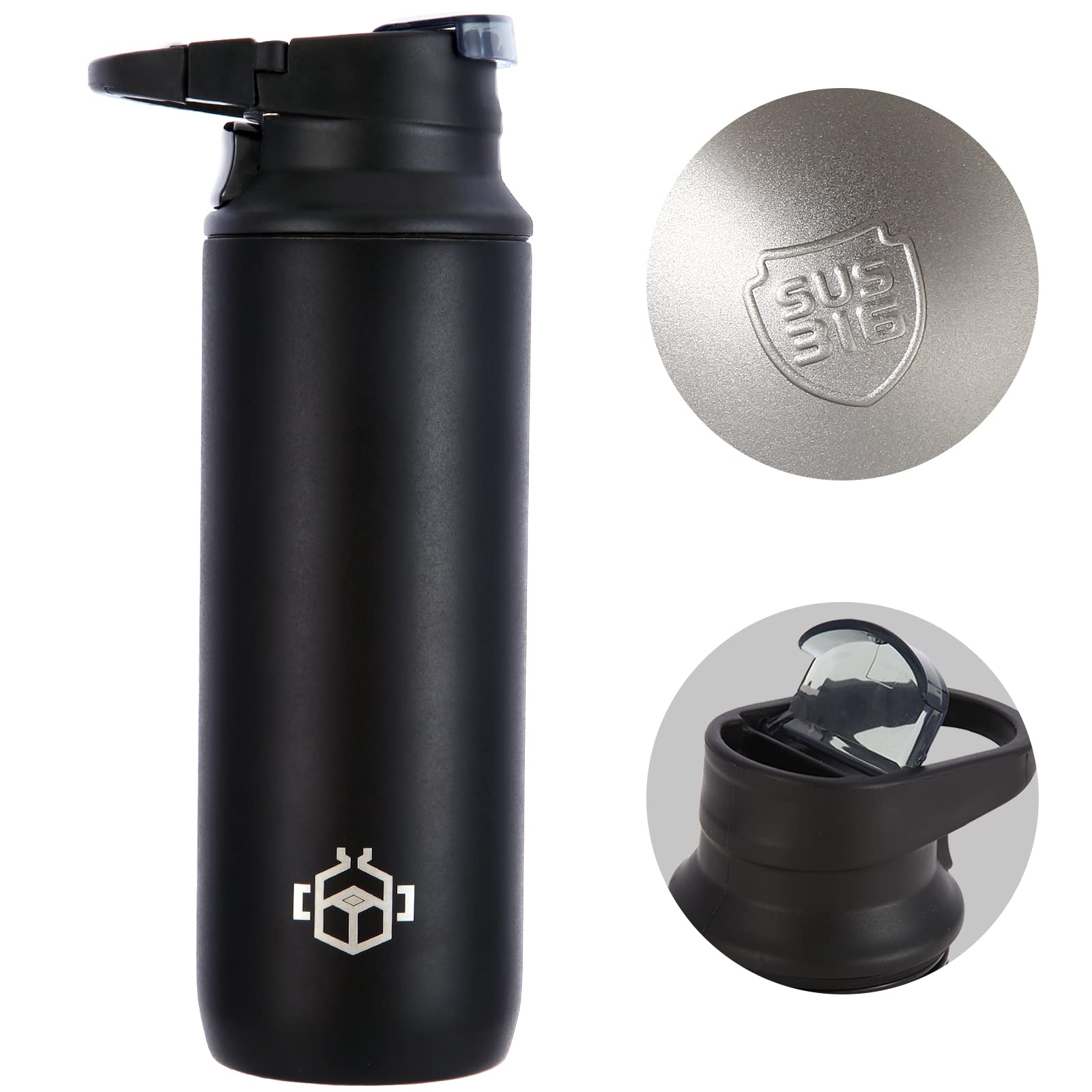 Premium Triple-Insulated Stainless Steel Water Bottle 18oz - Double Spill-Proof Wide Mouth Lid, Vacuum Insulated Travel Mug for Hot & Cold Drinks - Perfect for Hiking, Biking, Camping & Office Use (Obsidian Black)