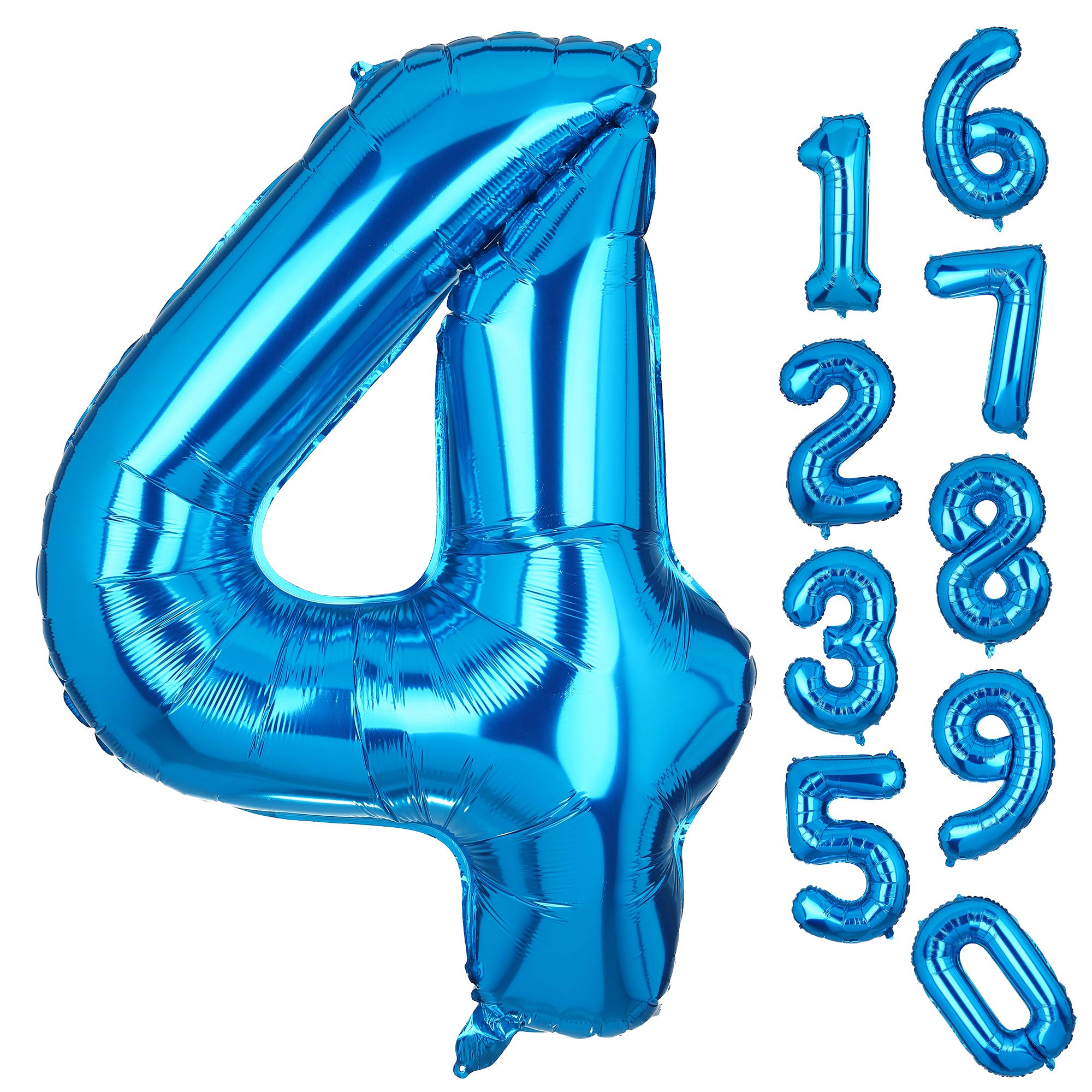 Big Number 4 Balloons Blue Mylar Foil Helium Balloons - Giant 4th Birthday Party Decorations for Anniversary, Graduation & Baby Shower | Perfect for Indoor/Outdoor Celebrations & Photo Backdrops