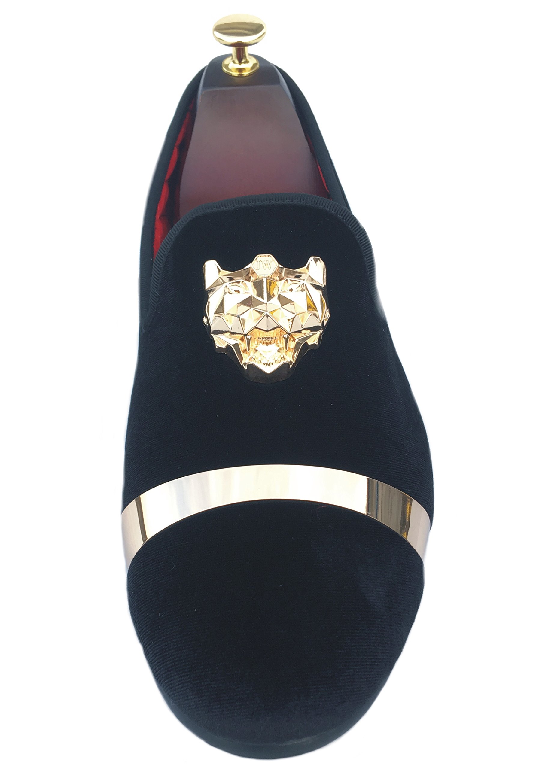 Men's Black Velvet Loafers with Gold Buckle - Formal Slip-On Dress Shoes for Weddings, Smoking, and Evening Events
