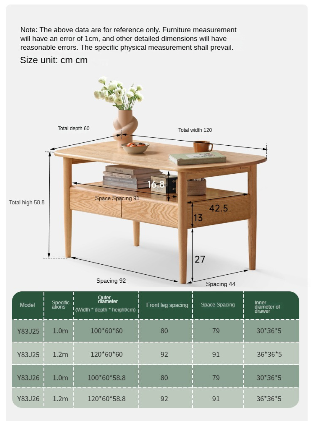 Solid Oak Wood High Leg Coffee Table - Modern Living Room Furniture for Home Decor & Relaxation