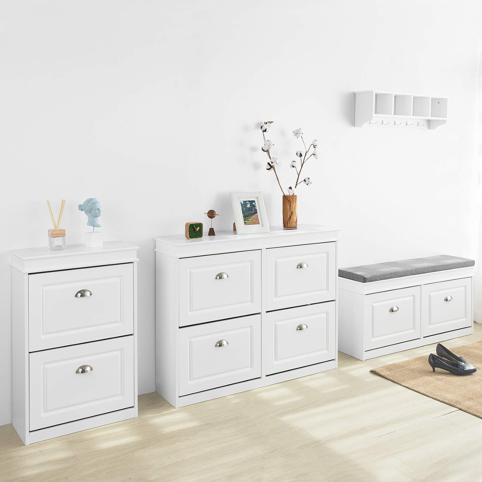 Haotian White Shoe Cabinet with Storage Bench - FSR79-W & FSR82-L-W - Perfect for Entryway, Mudroom, and Hallway Organization