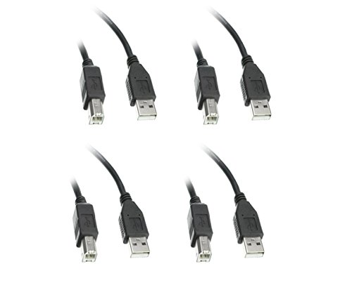 4-Pack USB 2.0 Printer Cable A Male to B Male 6ft High-Speed Data Sync Cord for Printers, Scanners, Hard Drives & More - Durable Office & Home Use Connectivity Solution
