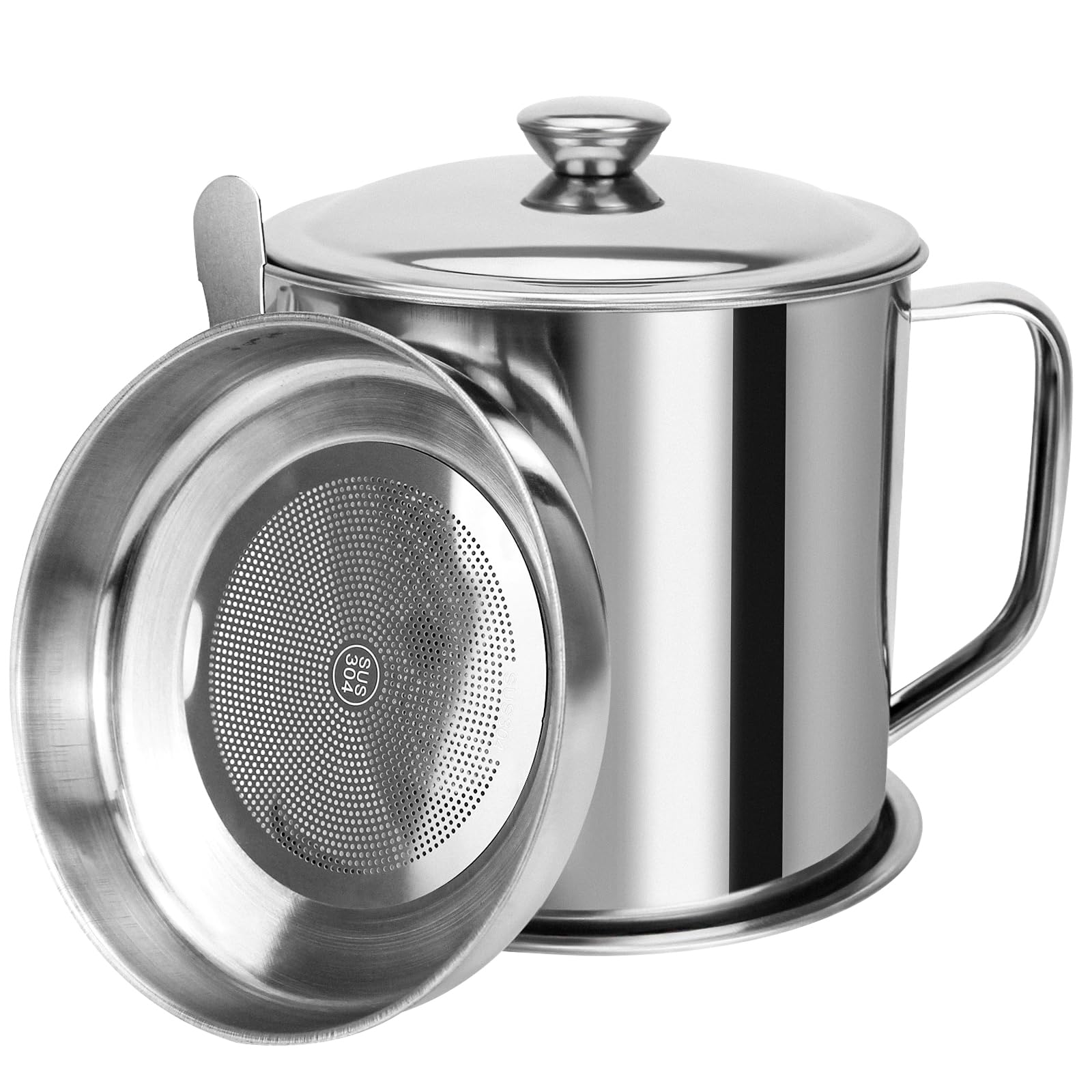Bacon Grease Container with Strainer & Anti-Slip Tray - Kitchen Oil Storage Can for Meat Frying & Cooking Grease - Perfect for Storing, Filtering, and Reusing Oil in Home Kitchens