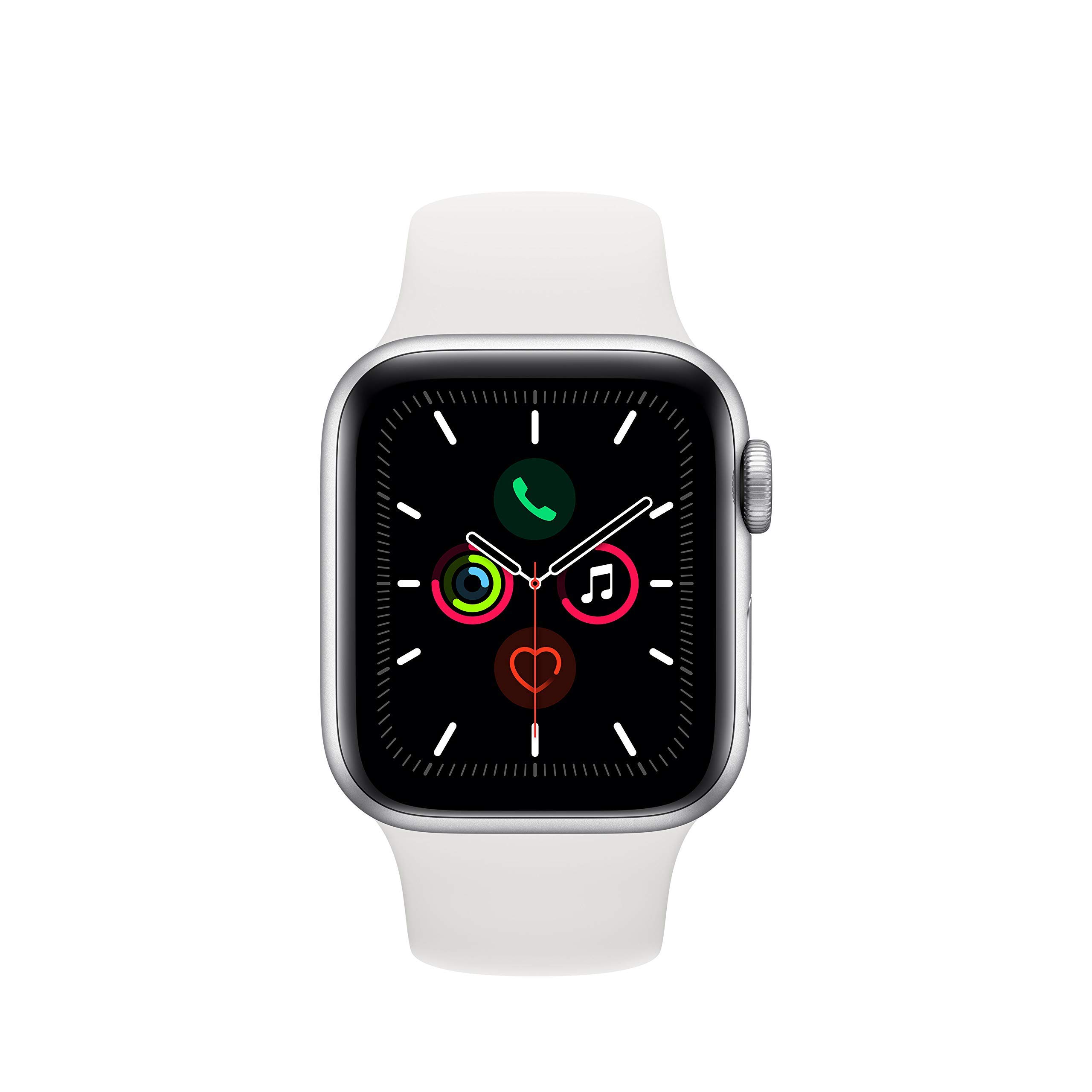 Apple Watch Series 5 40mm (GPS + Cellular) - Silver Aluminum Case with White Sport Band (Renewed) | Smartwatch for Fitness Tracking, Calls & Notifications | Perfect for Running, Swimming & Daily Use