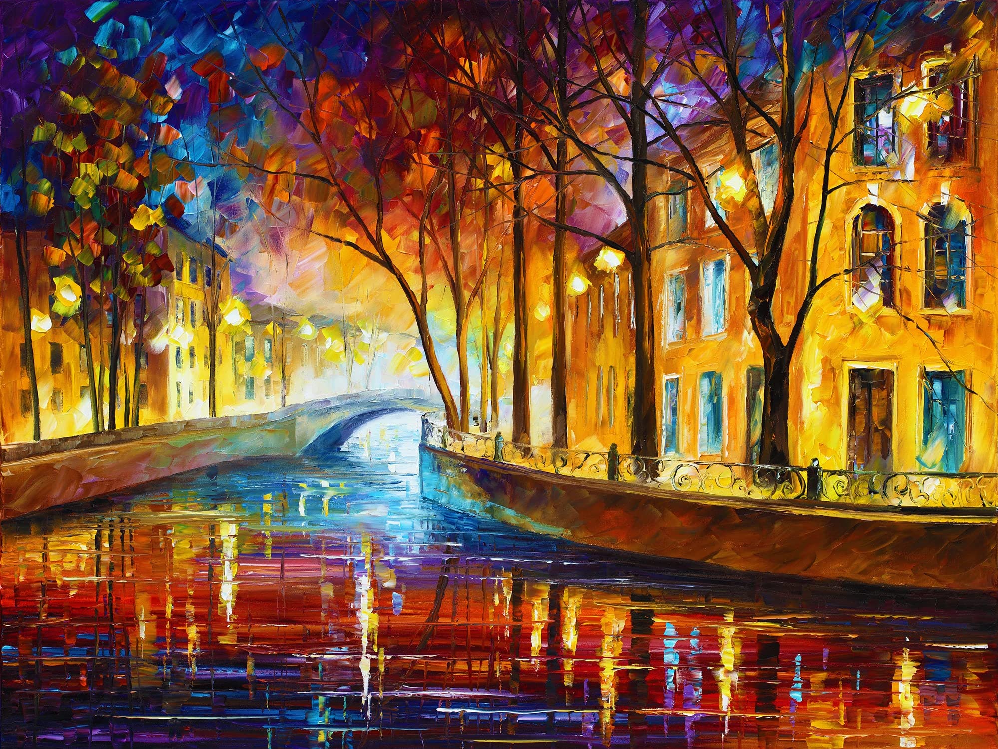 Leonid Afremov Misty Night Melody - Vibrant Cityscape Canvas Wall Art Print | Perfect for Living Room, Bedroom & Office Decor