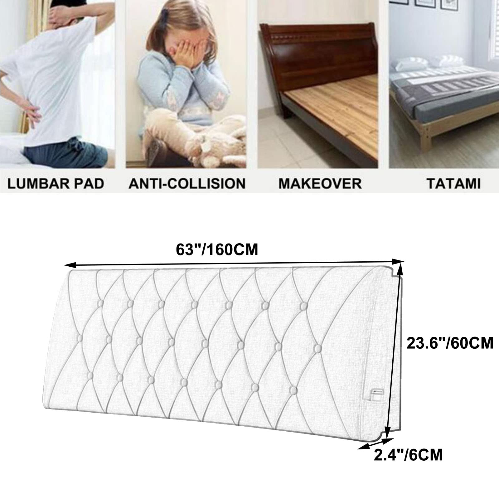 **Soft Lumbar Support Headboard Cushion with Removable Cover - 63