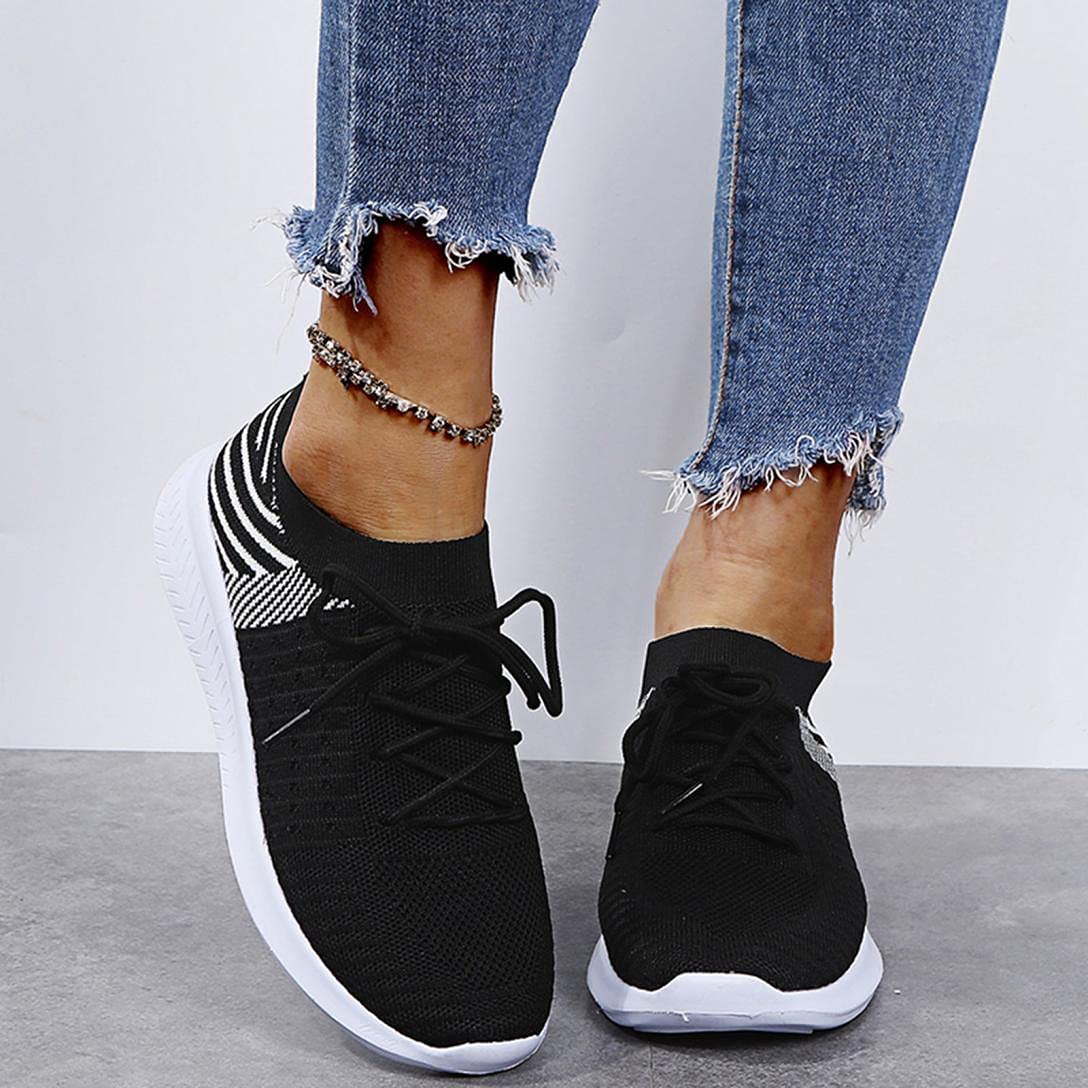 Hbeylia Breathable Lightweight Mesh Athletic Shoes for Women & Men - Slip On Sneakers for Walking, Running, Tennis, Work & Nursing - Fashion Lace Up Wedge Loafers for Boys & Girls (Black) - Perfect for Sports, Casual Wear & Daily Activities