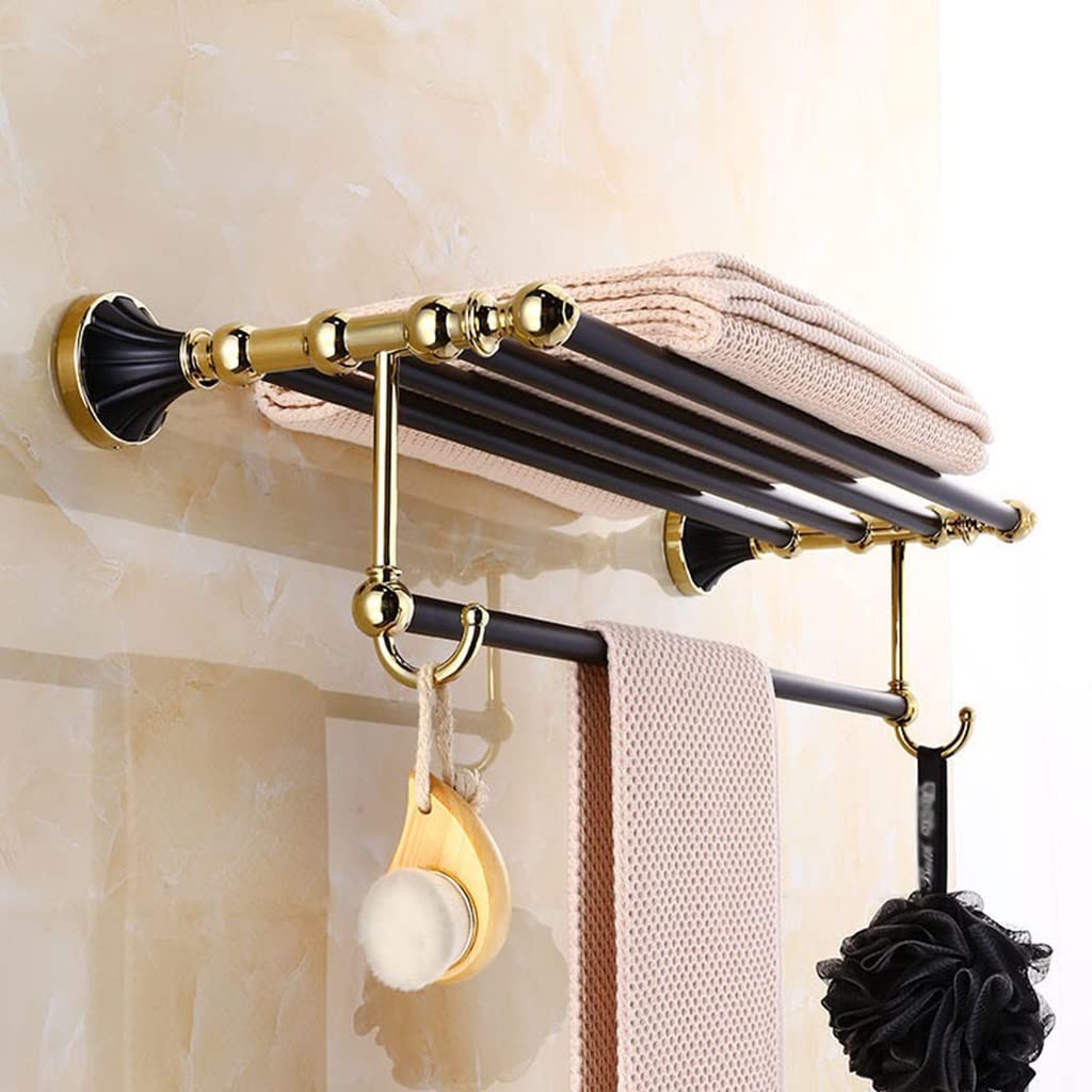 Luxury Black and Gold Lightweight European Copper Bathroom Towel Rack - Elegant Wall-Mounted Shelf for Bathroom Accessories (Size: Towel Rack) | Perfect for Modern Bathrooms, Spas, and Hotel Decor