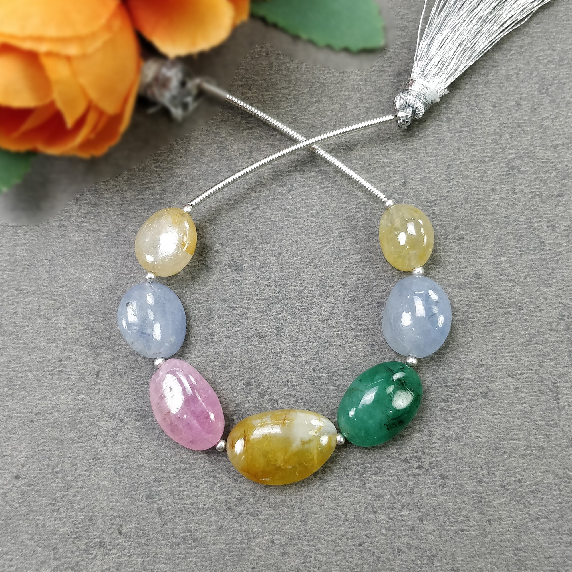 Natural Untreated Chrysoberyl Emerald Burmese Pink Blue Yellow Sapphire Loose Beads - 55.00cts Oval Shape Plain Nuggets (10x9mm to 16x11mm) for Jewelry Making, DIY Crafts & Gemstone Collections
