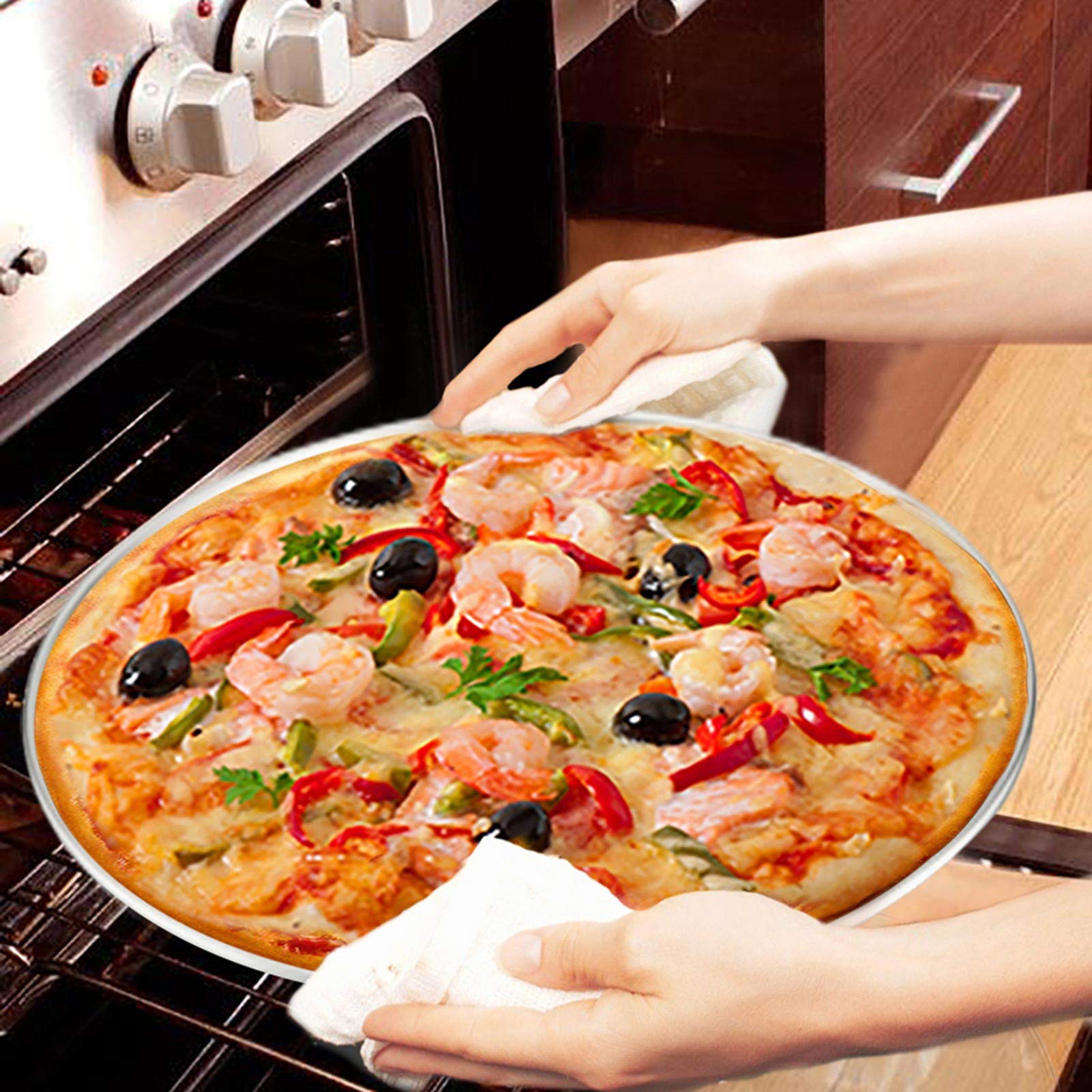 TeamFar 3-Piece Stainless Steel Pizza Pan Set (10”, 12”, 13.4”) - Heavy Duty, Rust-Free Baking Pans for Oven, Dishwasher Safe - Perfect for Home Kitchen, Restaurant & Outdoor Pizza Parties