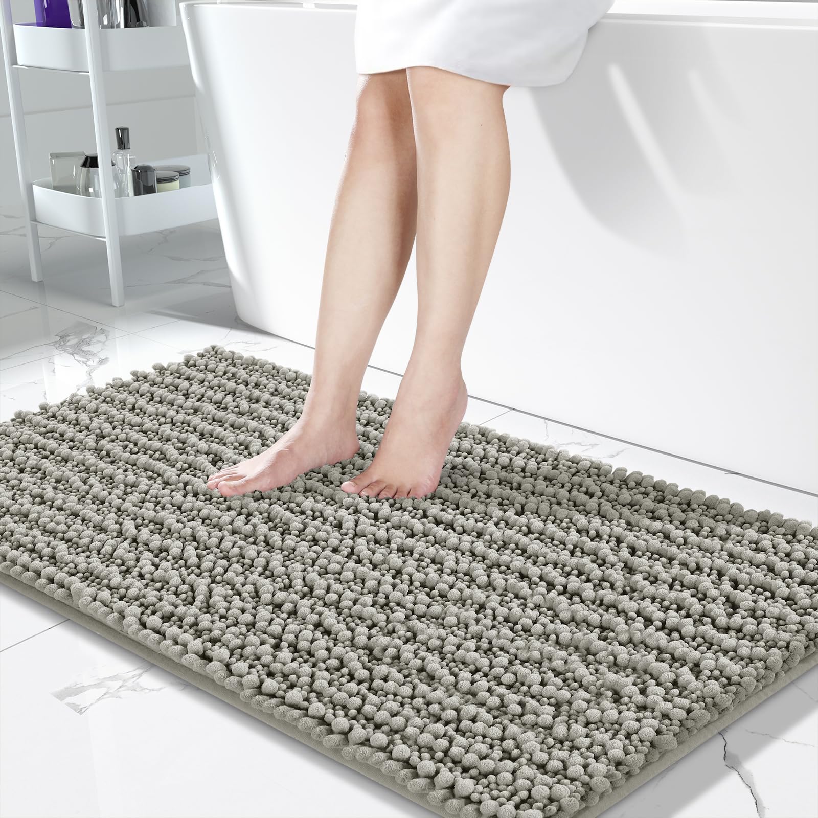 Yimobra Non-Slip Bathroom Rug Mat - 44x24 Inch Super Absorbent Quick Dry Bath Mat, Soft Machine Washable Modern Floor Mat for Bathroom & Bedroom, Home Decor Accessories (Sand Color) - Perfect for Bathroom Safety & Comfort