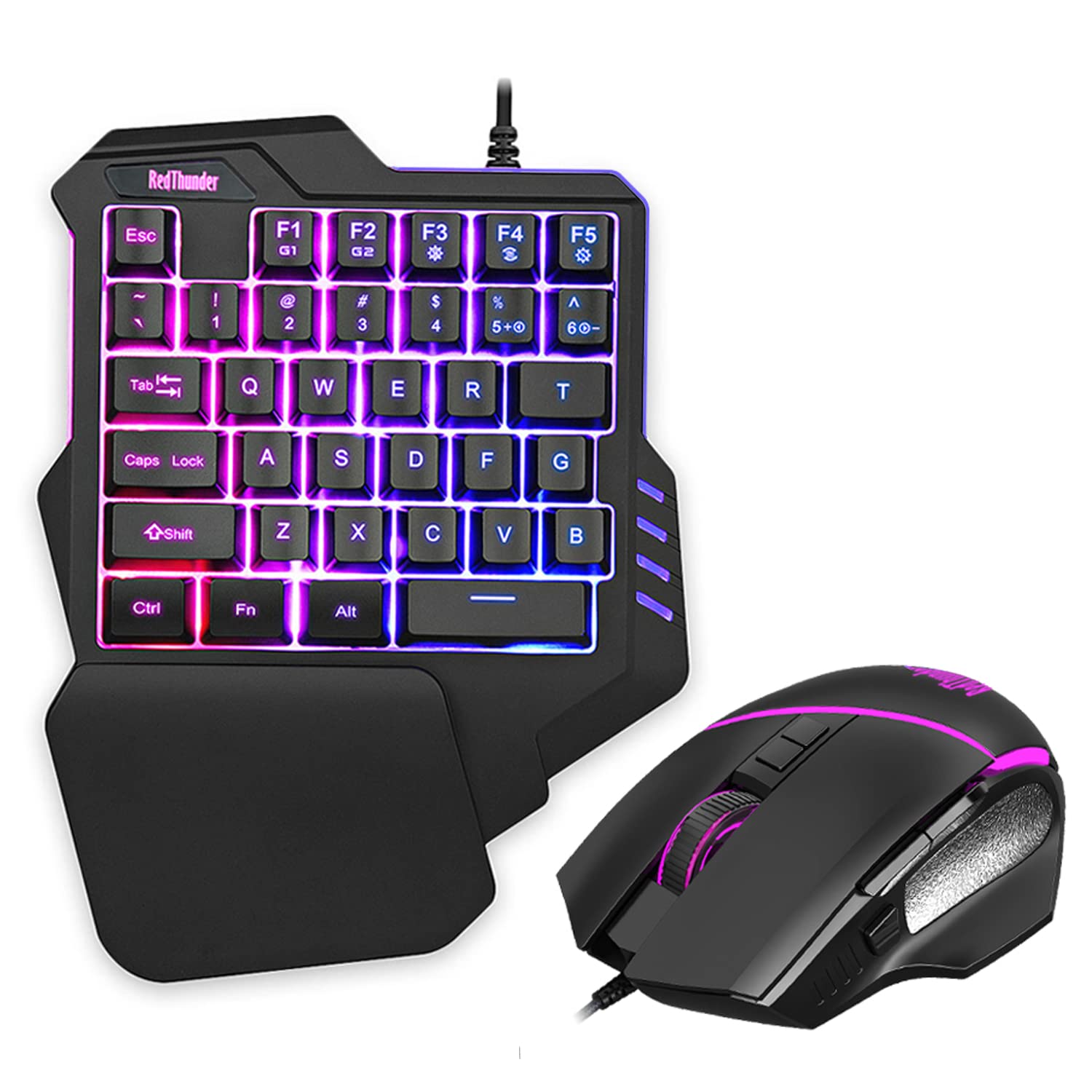 RedThunder One-Handed Gaming Keyboard and Mouse Combo, RGB Backlit Ergonomic Mini Keyboard with 35 Keys, 6400 DPI Optical Mouse for PC PS5 Gamers - Perfect for FPS, MMO, and Esports Gaming
