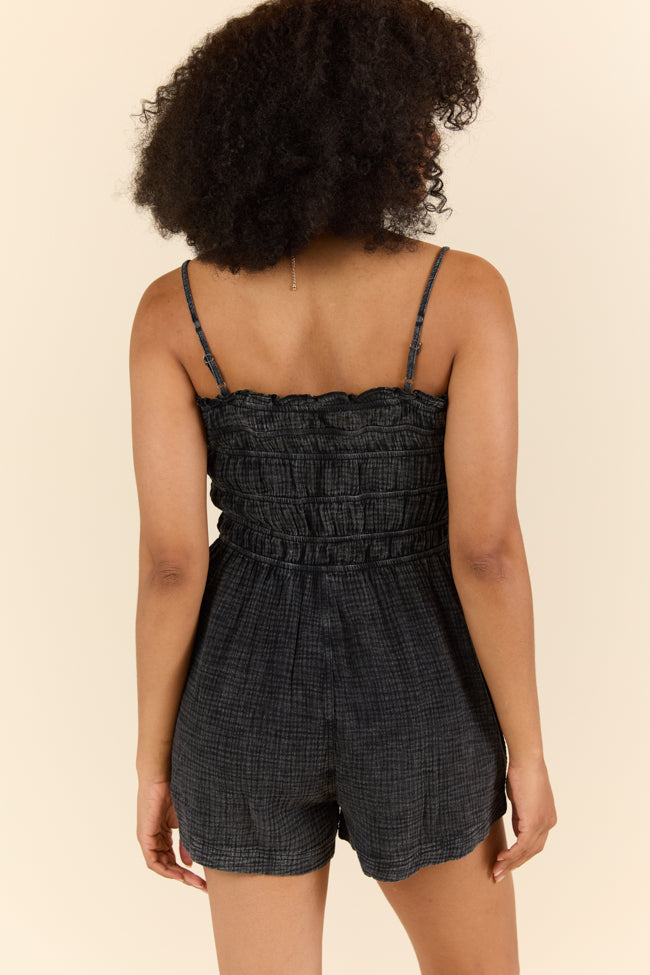 Black Gauze Smocked Romper for Women - Comfortable & Stylish Summer Outfit - Perfect for Beach, Vacation, and Casual Wear
