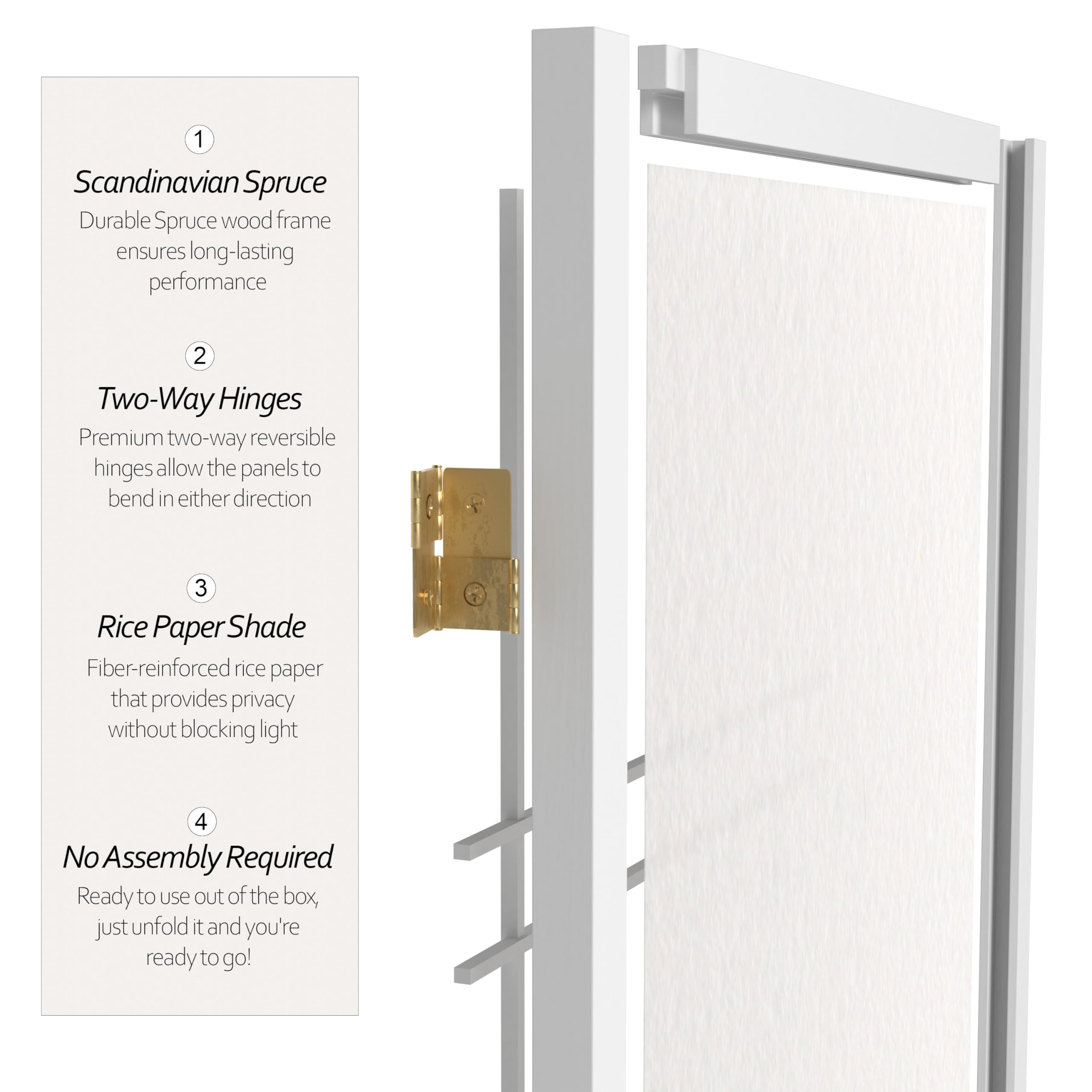 Red Lantern DC60-WHT-3P 3-Panel White Room Divider Screen - Perfect for Home Office, Living Room & Bedroom Privacy