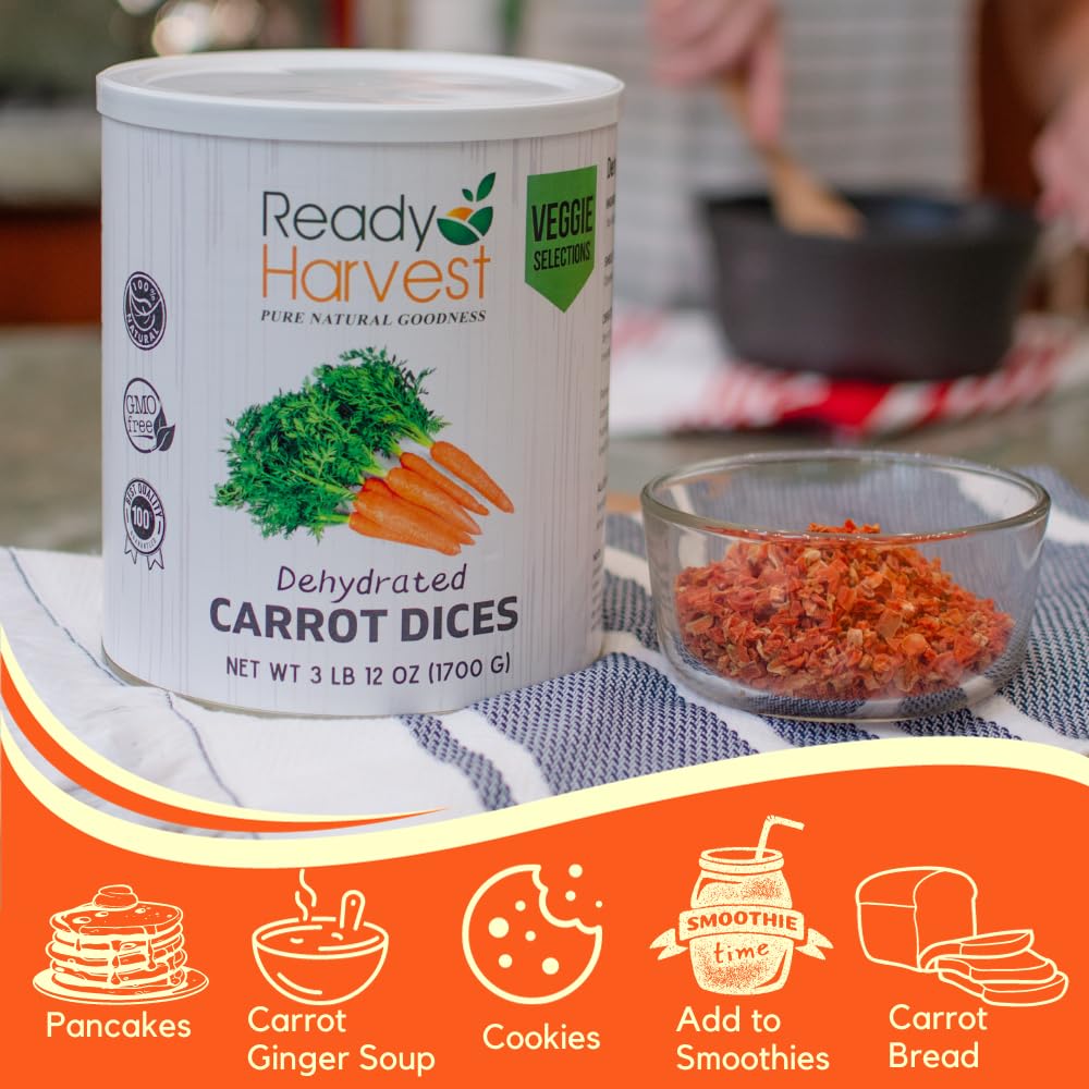 Dehydrated Carrots in #10 Can - 25 Year Shelf Life for Emergency & Survival Food Storage
