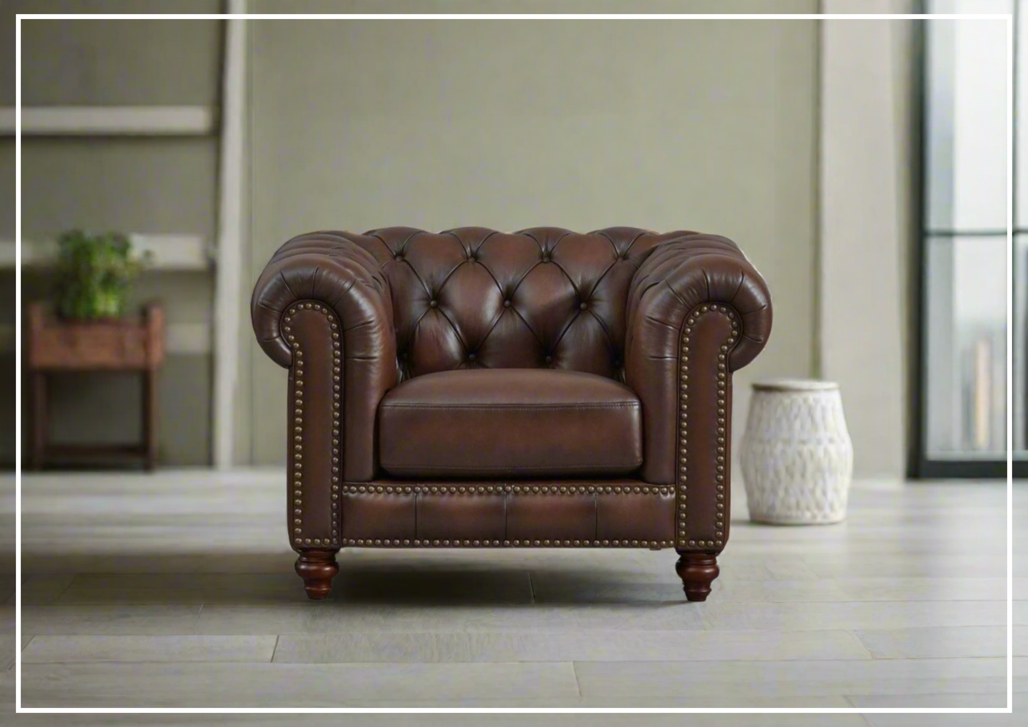 Premium Hydeline Alton Bay Tufted Leather Chair with Nailhead Trim - Stylish Living Room Seating for Home Office & Lounge Comfort