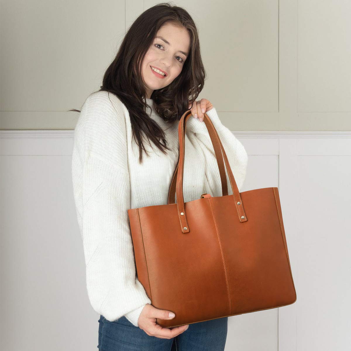 **S-ZONE Genuine Leather Shoulder Tote Bag for Women - Large Work Purse, Durable & Stylish Handbag for Office, Travel & Everyday Use**