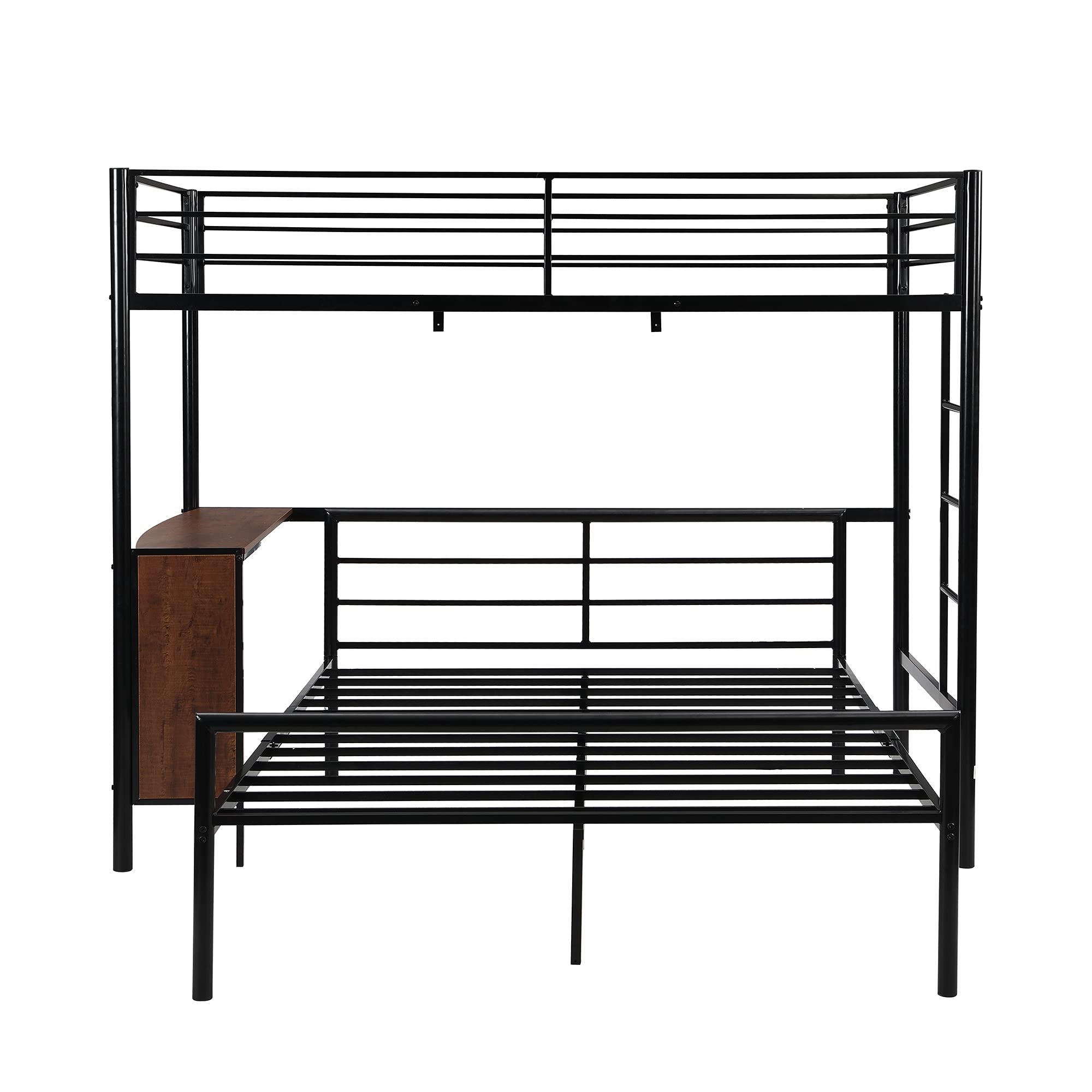 Metal Bunk Bed with Built-in Desk | Twin Over Full Bunk Bed Frame | Guardrail & Flat Step Ladder | Convertible to Separate Loft & Platform Bed (Black) - Space-Saving Solution for Kids' Bedrooms, Dorms & Small Apartments