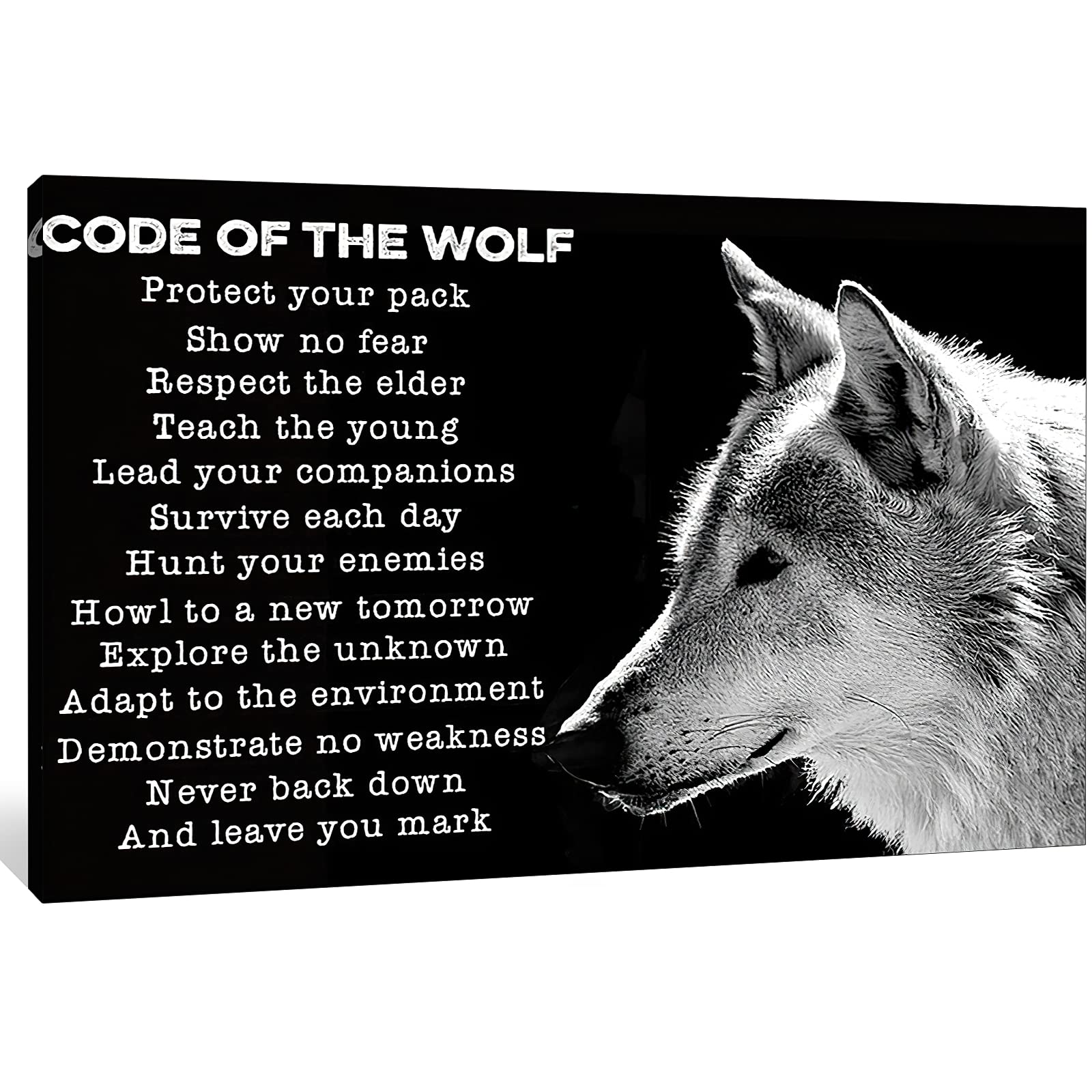Wolf Motivational Quotes Canvas Wall Art - 28x40 Inches Inspirational Wolf Poster for Office, Man Cave & Home Decor - Animal Wolf Painting for Wilderness & Nature Lovers