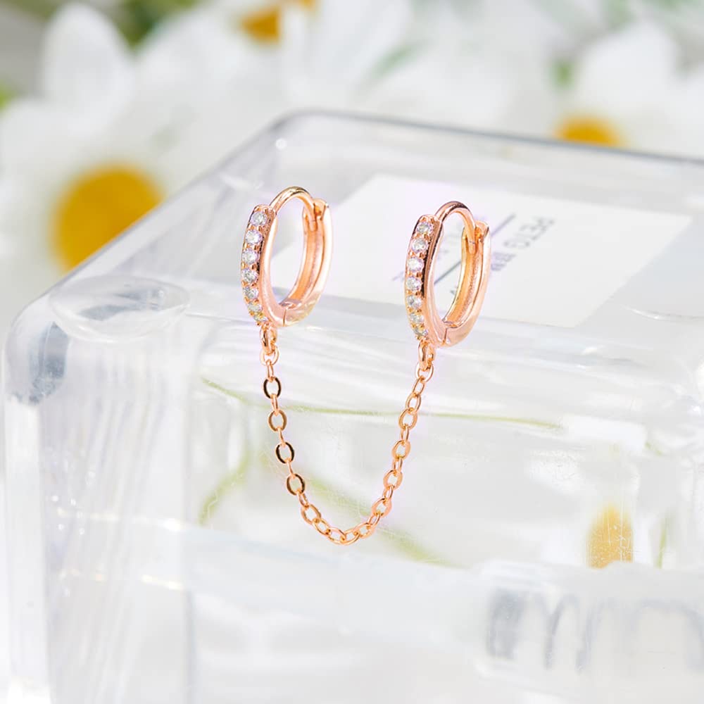 Unique Small Silver Chain Handcuff Hoop Earrings - Double Piercing Crystal Dangle Drop Cartilage Earrings - Chic Chain Huggie Hoops for Men & Women - Perfect for Parties, Date Nights & Everyday Wear
