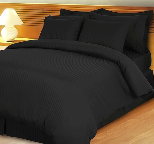 800 Thread Count 100% Egyptian Cotton 4-Piece Olympic Queen Bed Sheet Set - Deep Pocket, Black Stripe | Luxury Soft & Breathable Sheets for Hotels, Guest Rooms & Master Bedrooms