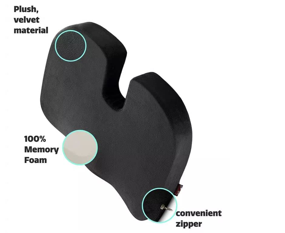 Premium Orthopedic Memory Foam Seat Cushion - Coccyx & Tailbone Pain Relief for Car, Office, Gaming & Boat Seats - Sciatica Support Pillow with Velvet Cover (Blue) - Perfect for Long Drives, Work from Home & Back Pain Relief
