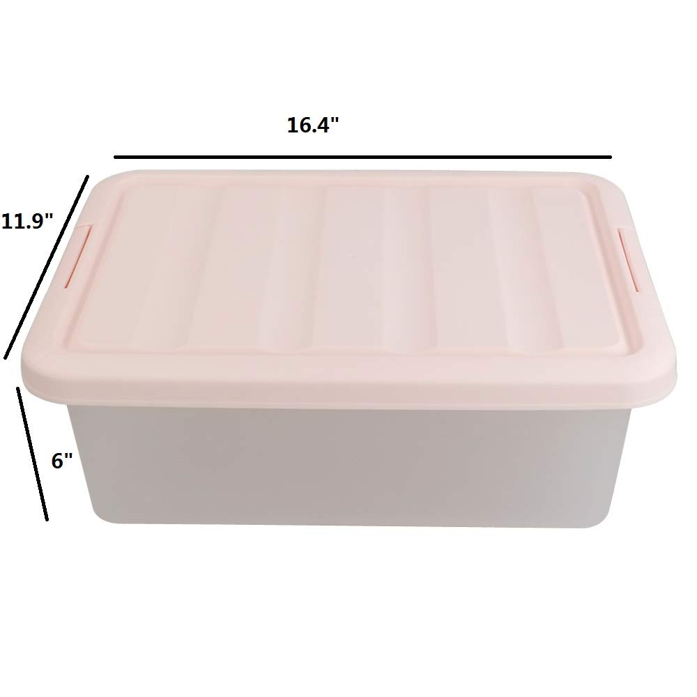 14 Quart Plastic Storage Boxes with Pink Lids - 2 Pack Set for Home Organization, Kitchen Pantry, and Craft Room Storage