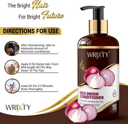 Wrixty Red Onion Hair Care Combo Kit (Shampoo 300ml + Conditioner 300ml + Hair Oil 200ml + Serum 100ml) for Hair Fall Control & Growth - Perfect for Daily Hair Care Routine & Scalp Treatment