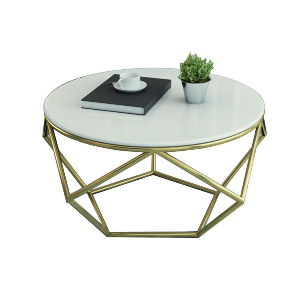 Round Coffee Table with Metal Bracket & Marble Top - Space Saving Side Table for Home, Balcony or Office (45X55CM, Color C) - Perfect for Small Spaces, Living Rooms & Outdoor Relaxation
