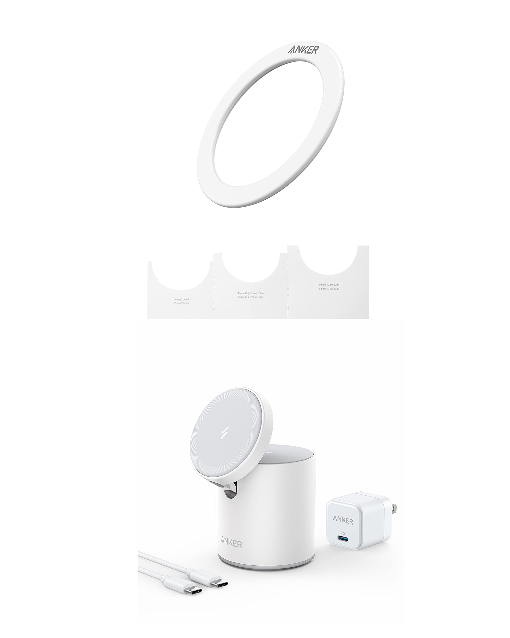 Anker 310 Magnetic Ring with 2-in-1 Magnetic Wireless Charging Station - Fast Qi Charging for iPhone & Android - Perfect for Home, Office & Travel